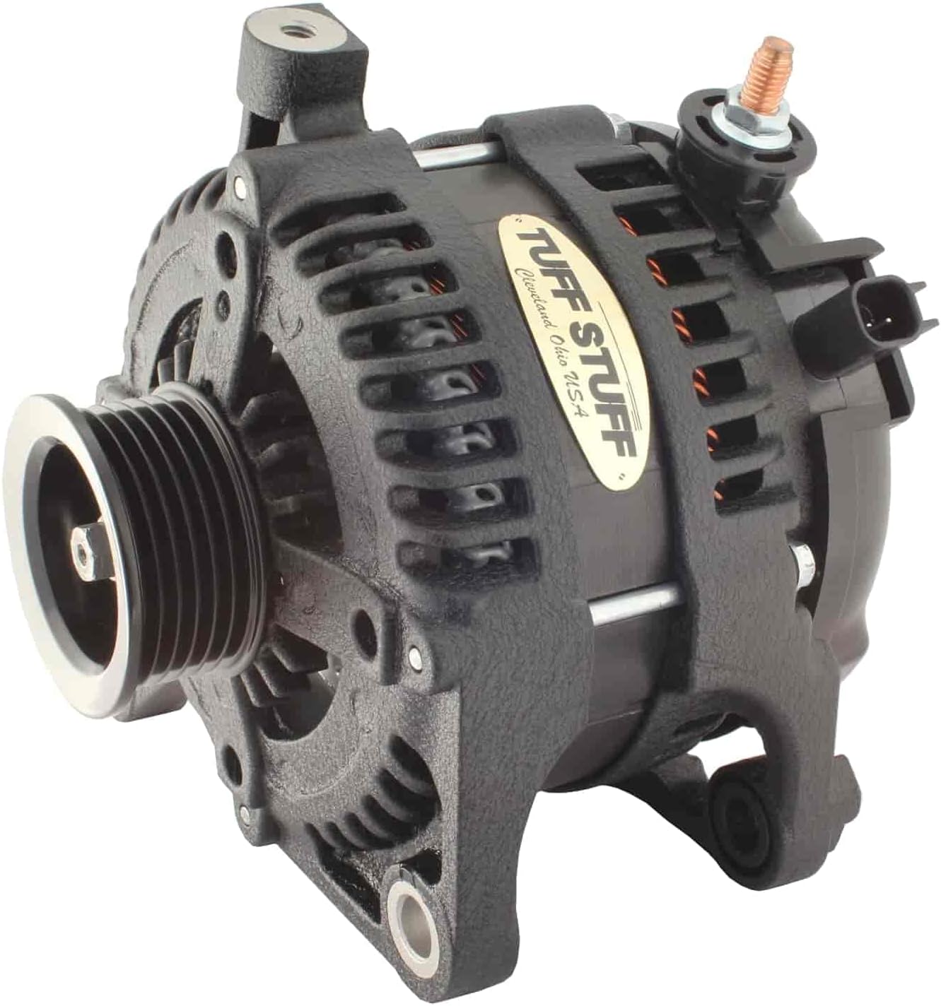 Tuff StuffTUFF-STUFF Alternator, 250 amp, 12V, External Regulator, 6 Rib Serpentine Pulley, Black Wrinkle, Jeep Wrangler JK 2007-11, Each