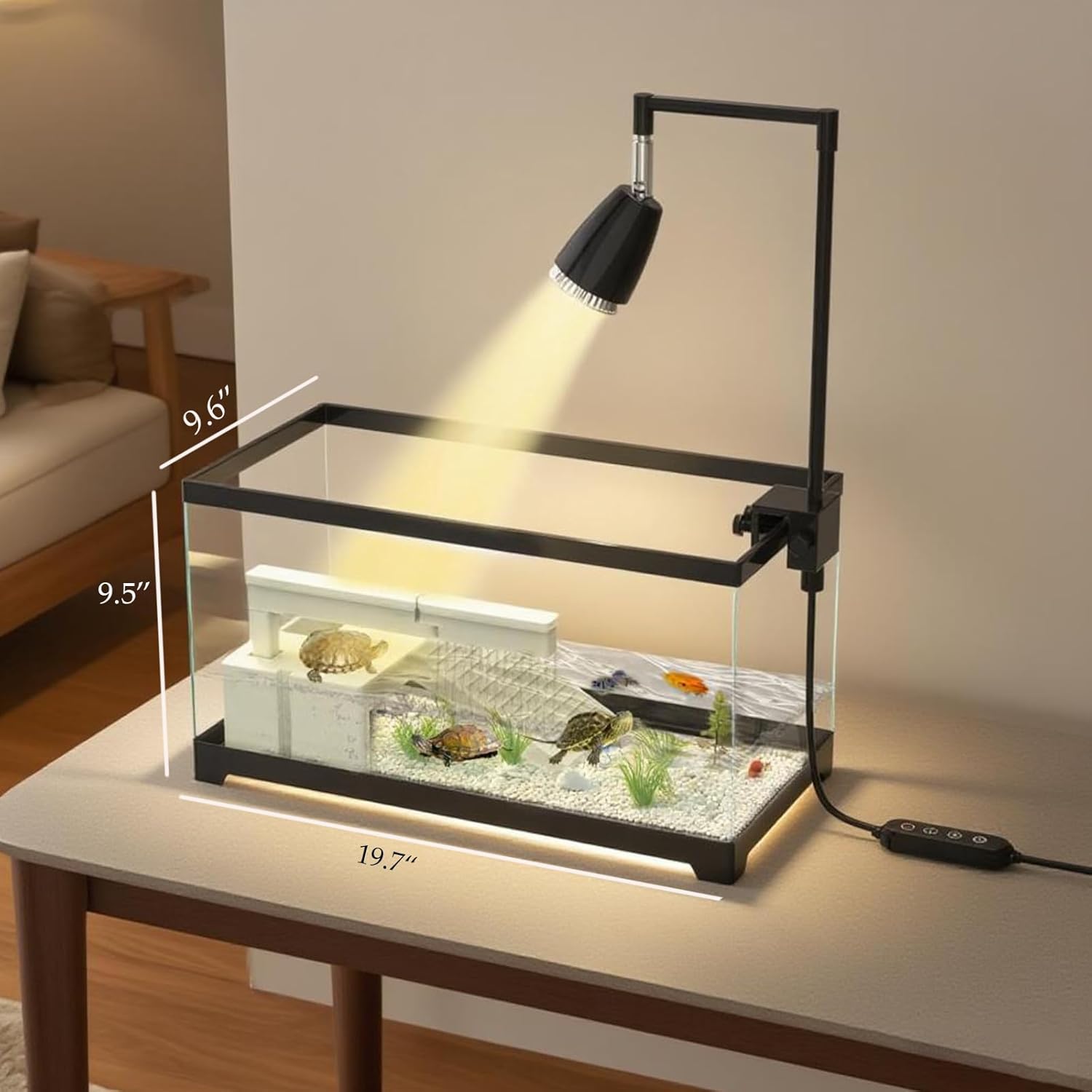 Turtle Tank Kit for Small Turtles, Hatchlings, Aquatic Pets-7.8Gallon with Basking Platform, Timed Heat Lamp & Rain Filter(19.7"*9.5"*9.6")