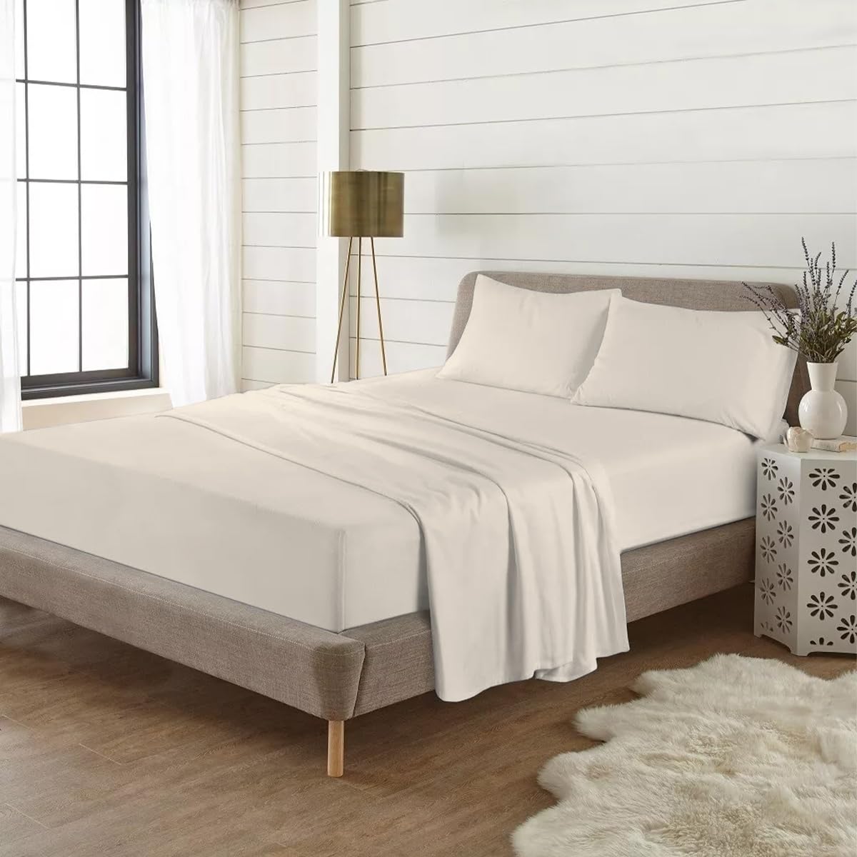 Rohi Single Flannelette Fitted Sheets 10” Deep Fit– Soft & Breathable 100% Brushed Cotton Fitted Sheet – Deep Fitted Sheet with Elasticated Corners – Stain, Shrink & Wrinkle Resistant (Cream, Single) — image 1