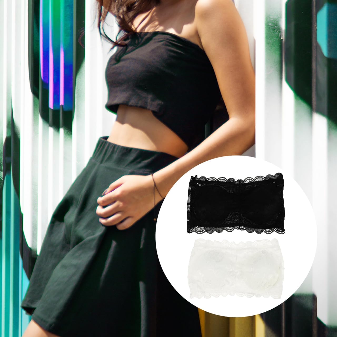 Strapless Lace Bandeau Bra Padded Removable Seamless Tube Bra with 3-Row Buckles Breathable Stretch for Women Off-Shoulder Tops Summer Black - Image 7