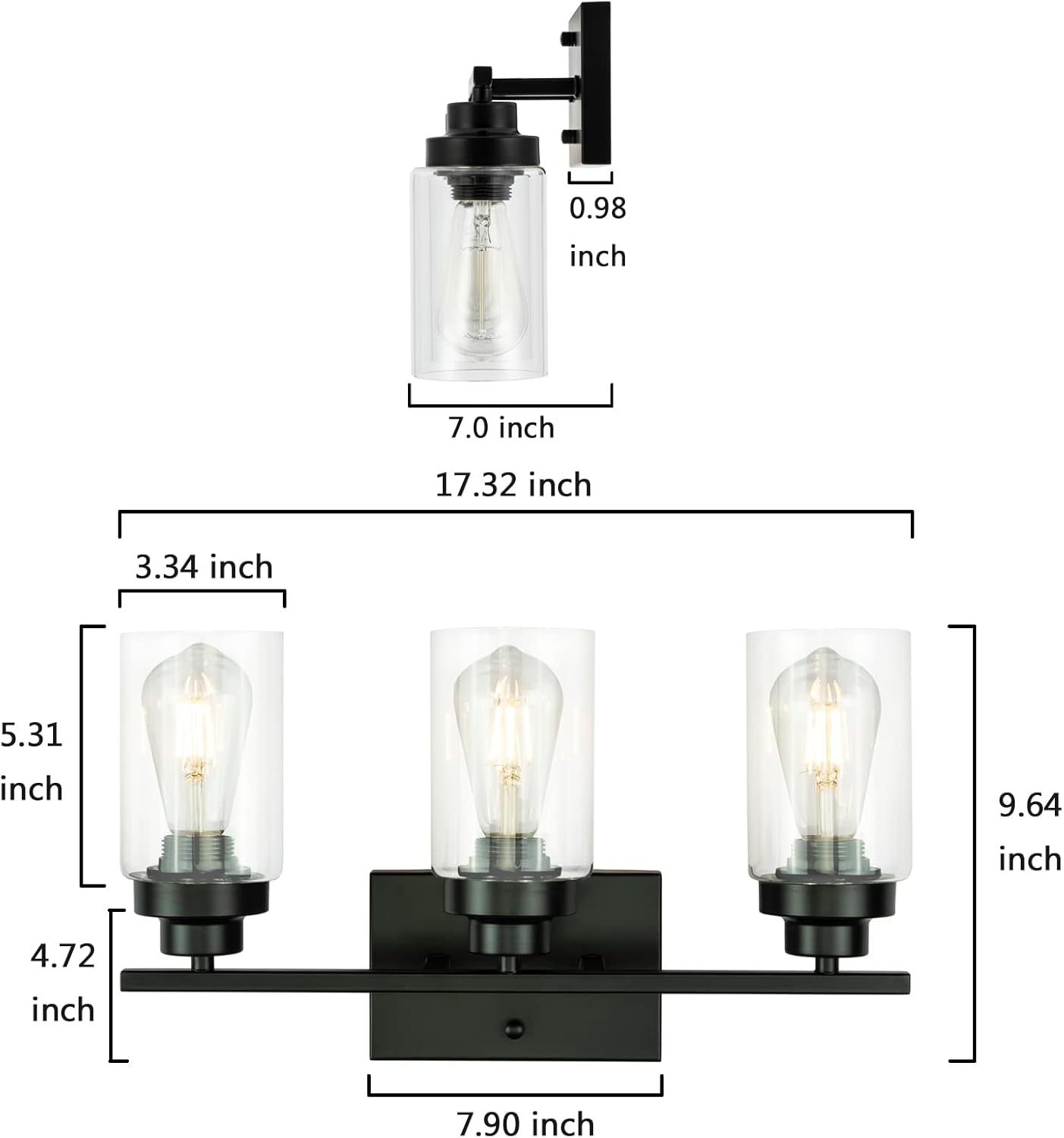 Buy KRASTY 3Light Farmhouse Black Bathroom Vanity Light,Industrial