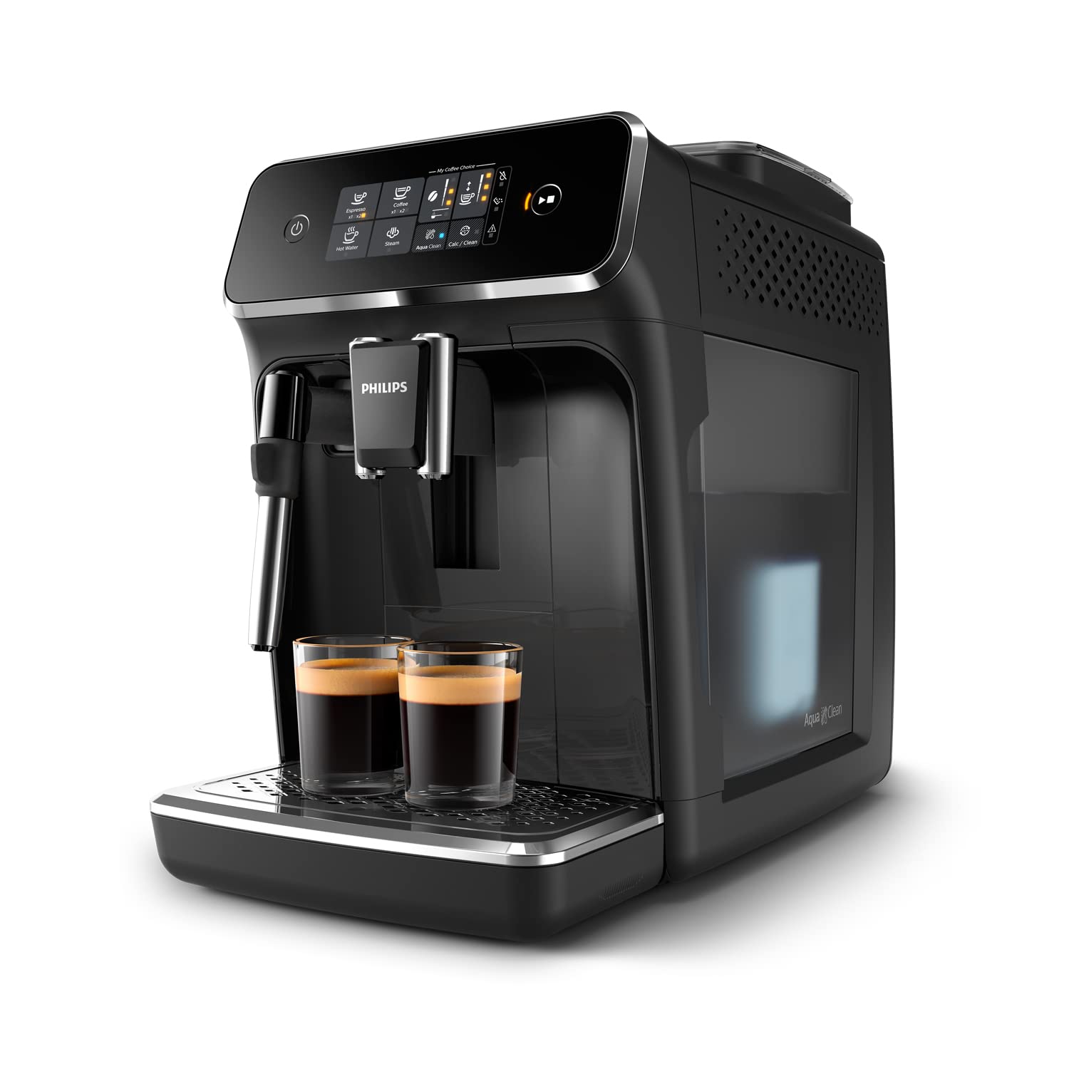 Philips Serie 2200 Cafetera Superautomática - Espumador de Leche Clásico, Pantalla Táctil Intuitiva, Negro Brillo (EP2221/40)