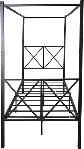 Miniatura 4 de FULife Base de cama con plataforma de toldo de metal, base de colchón con soporte de listones de acero, en forma de X, cabecero y estribo, fácil