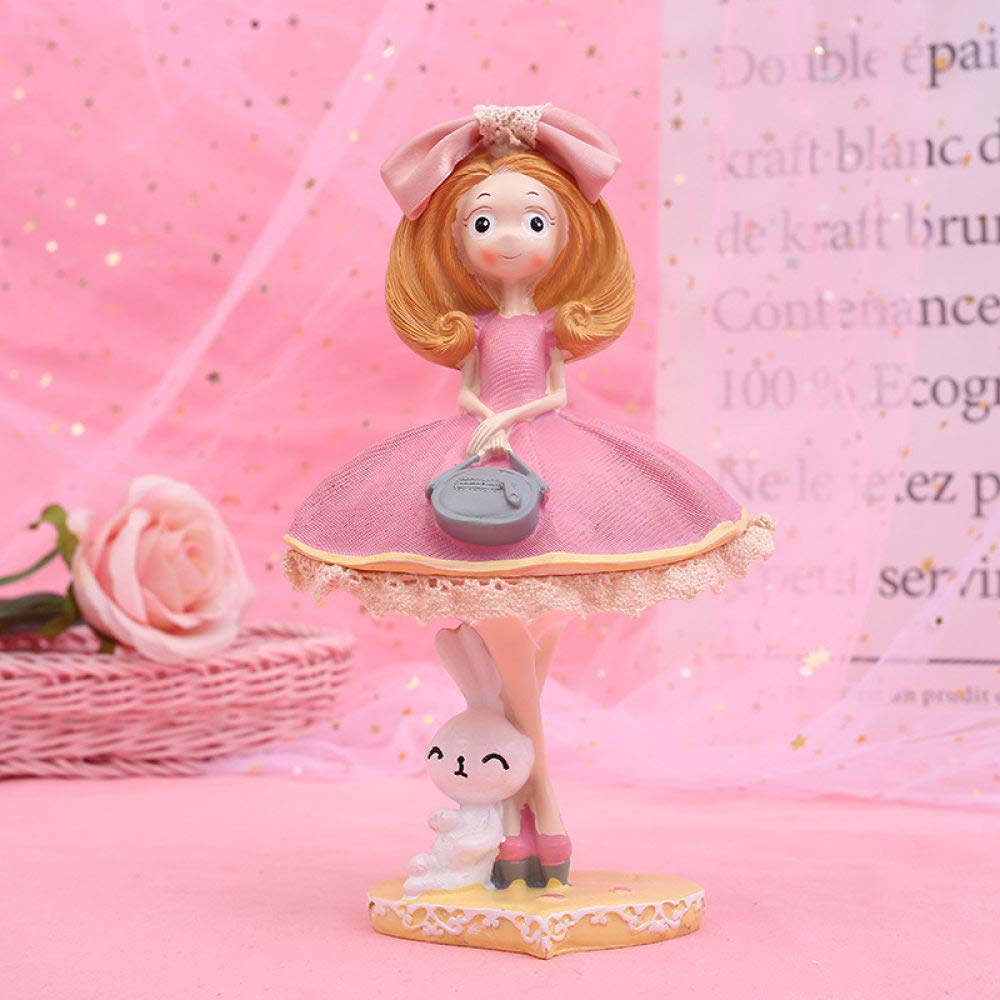 Statue petite fille en robe rose mignon artisanat d'art en résine pour étagère