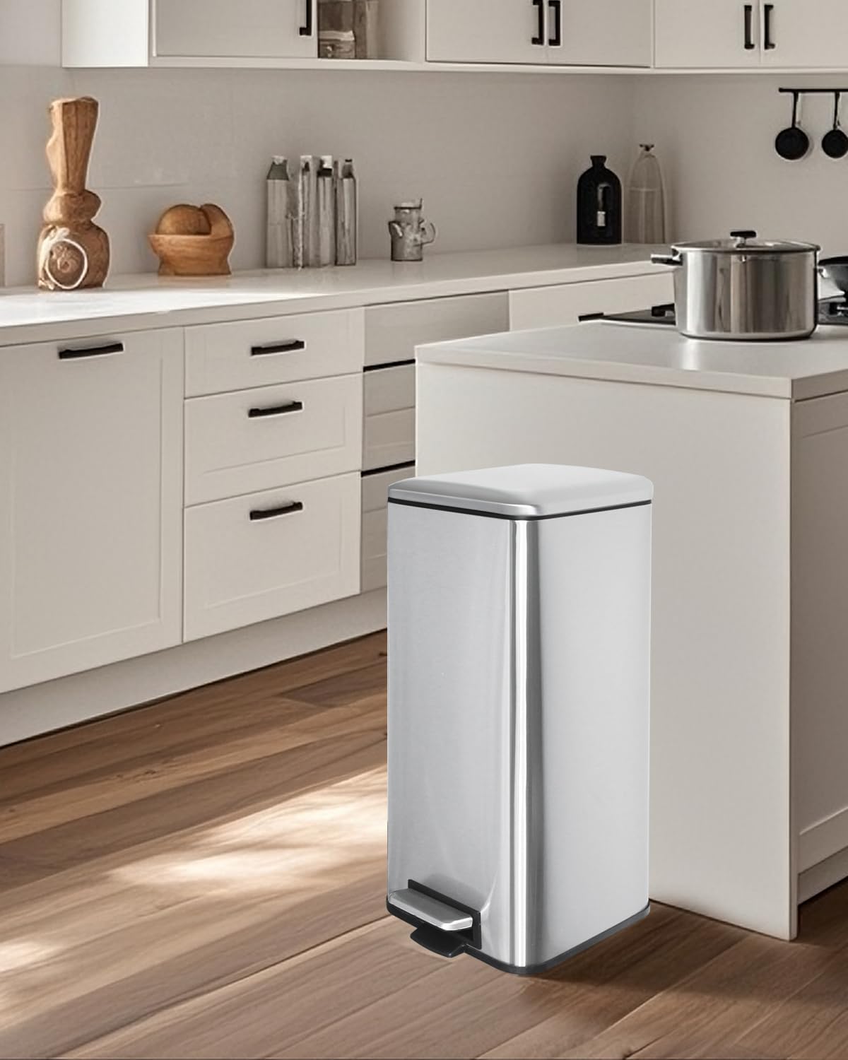 Mülleimer Küche, Schmaler Abfalleimer mit Deckel, Tretmülleimer | 30 Liter, Edelstahl Küchenmülleime mit Inneneimer, Küchenmülleimer mit Softclose-Deckel, Treteimer für Küche,Bad und Büro