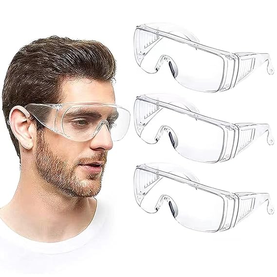 CINDY'S TAPE Men's and Women's Polycarbonate Medical eye protection Clear Lens over Transparent Shooting Splash proof Chemical Splash Impact Resistant Enclosed Safety Goggle (3 pairs Pack)
