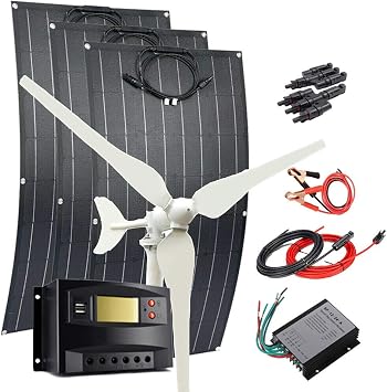 400W Wind Solar Kit Off Grid System 100W Wind Turbine Generator + 3pcs 100W Flexible Mono Solar PanelBump Surface + Wind Controller + Solar Charge Regulator + Cables