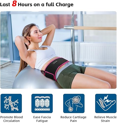 Miniatura 4 de SHINE WELL Cinturón masajeador de espalda para aliviar el dolor, cinturón de masaje de terapia de luz roja con 3 niveles de calor y vibración,