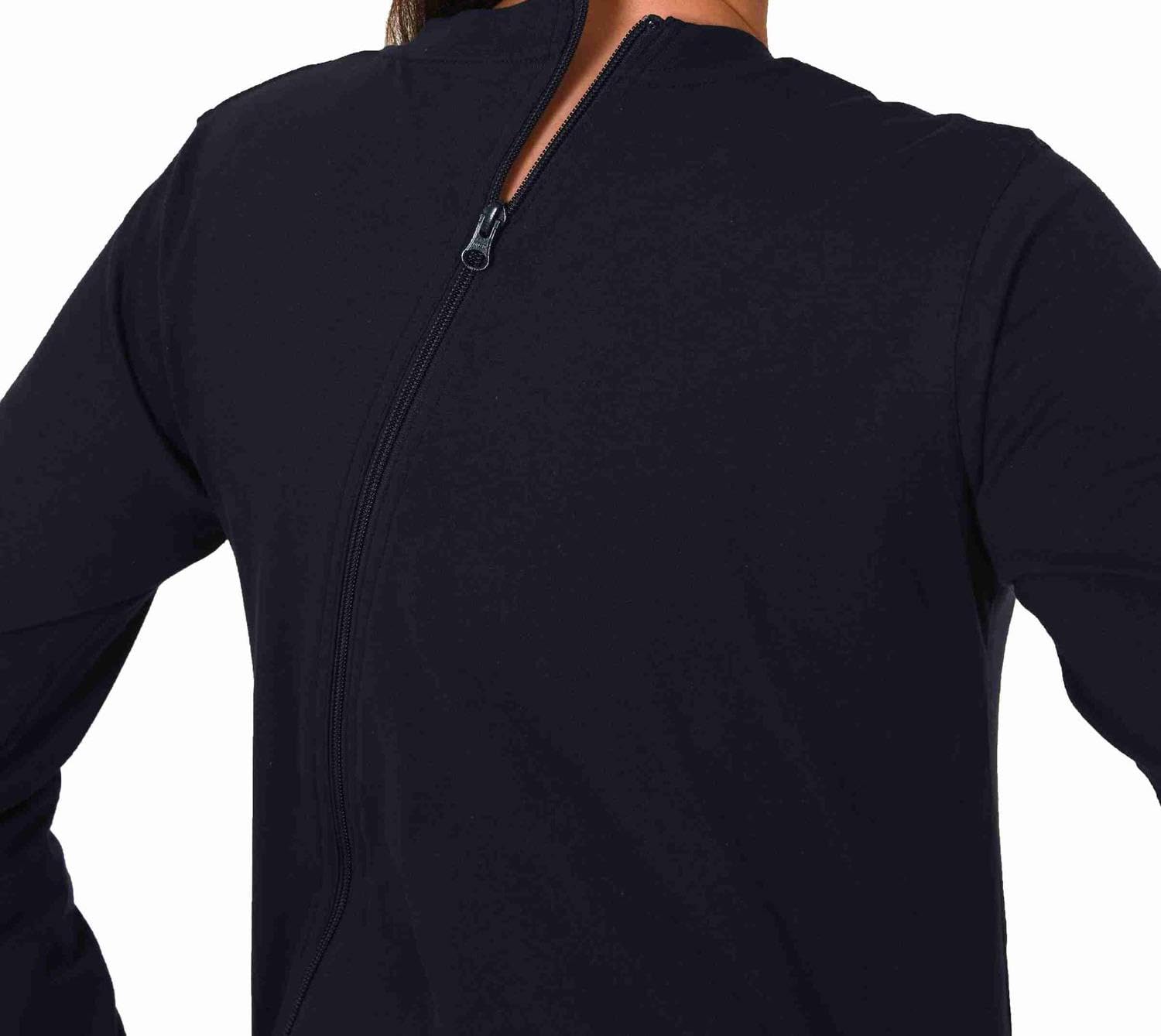 Normann Care Maritimer Damen Pflegeoverall Langarm Schlafanzug mit Reissverschluss am Rücken und Bein