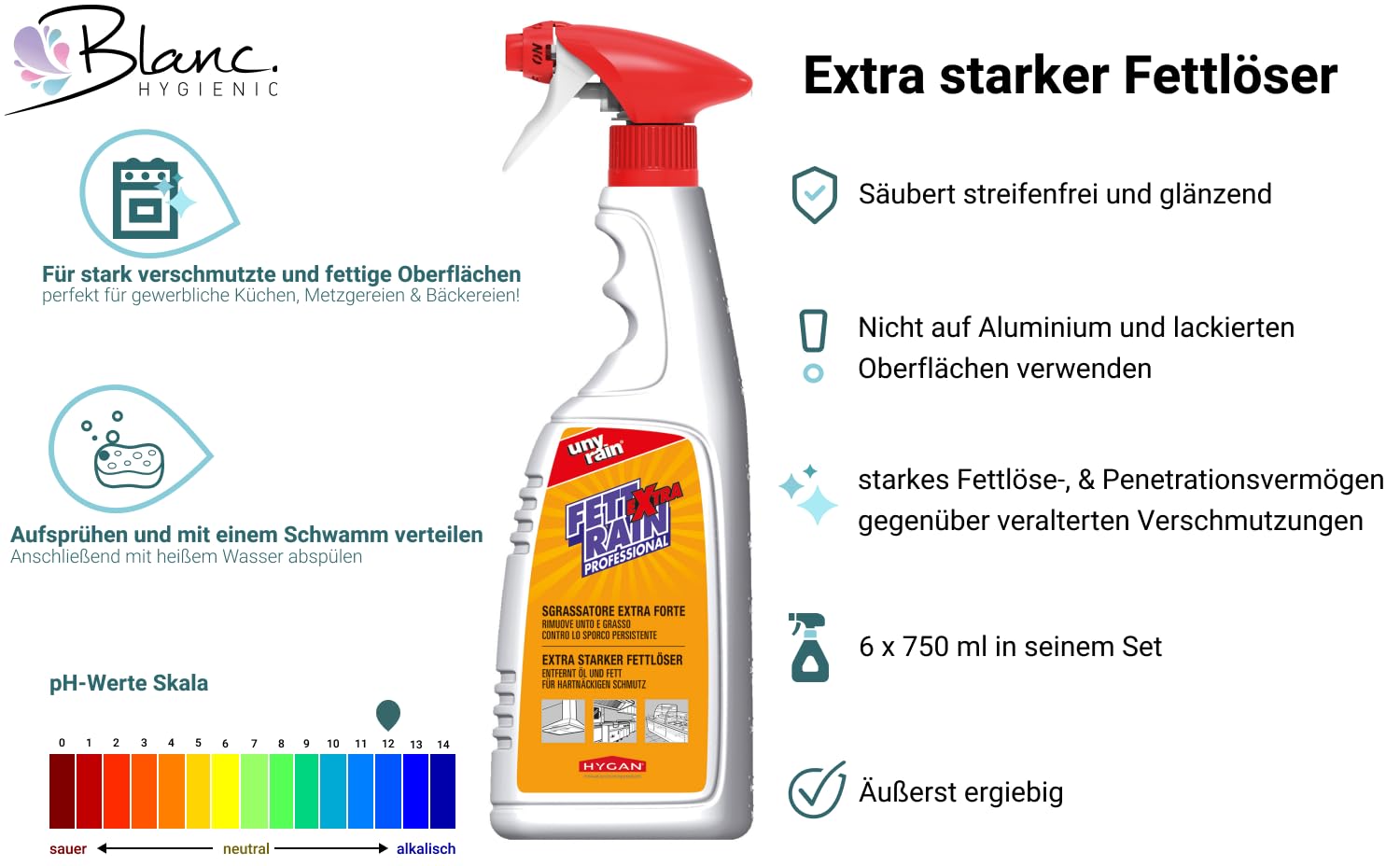 Küchen-Fettlöser Kraftreiniger Spray 6x750 ml | Gebrauchsfertig, gegen verharzte Fette, Gerüche & starke Küchenverschmutzungen