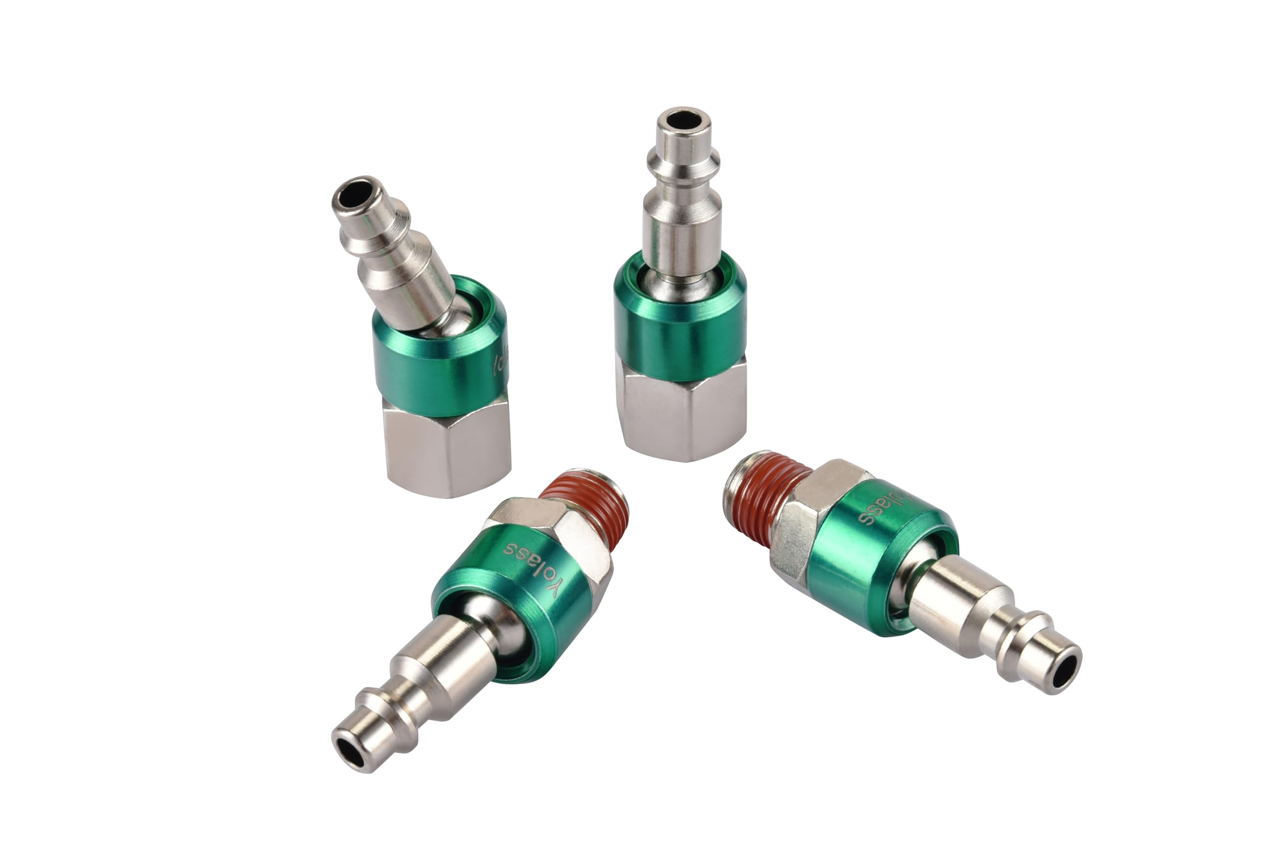Yolass Air Tool Fittings, I/M Industrial Type Swivel Air Plugs, 2 Pcs 1/4 Inch NPT Male Threads, 2 Pcs 1/4 Inch NPT Female Threads, Pre-coated with
