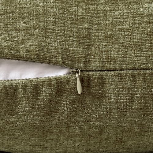 Image of MIULEE Pack of 2 Couch Throw Pillow Covers 18x18 Inch Soft Olive Green Chenille Pillow Covers for Sofa Living Room Solid Dyed Pillow Cases