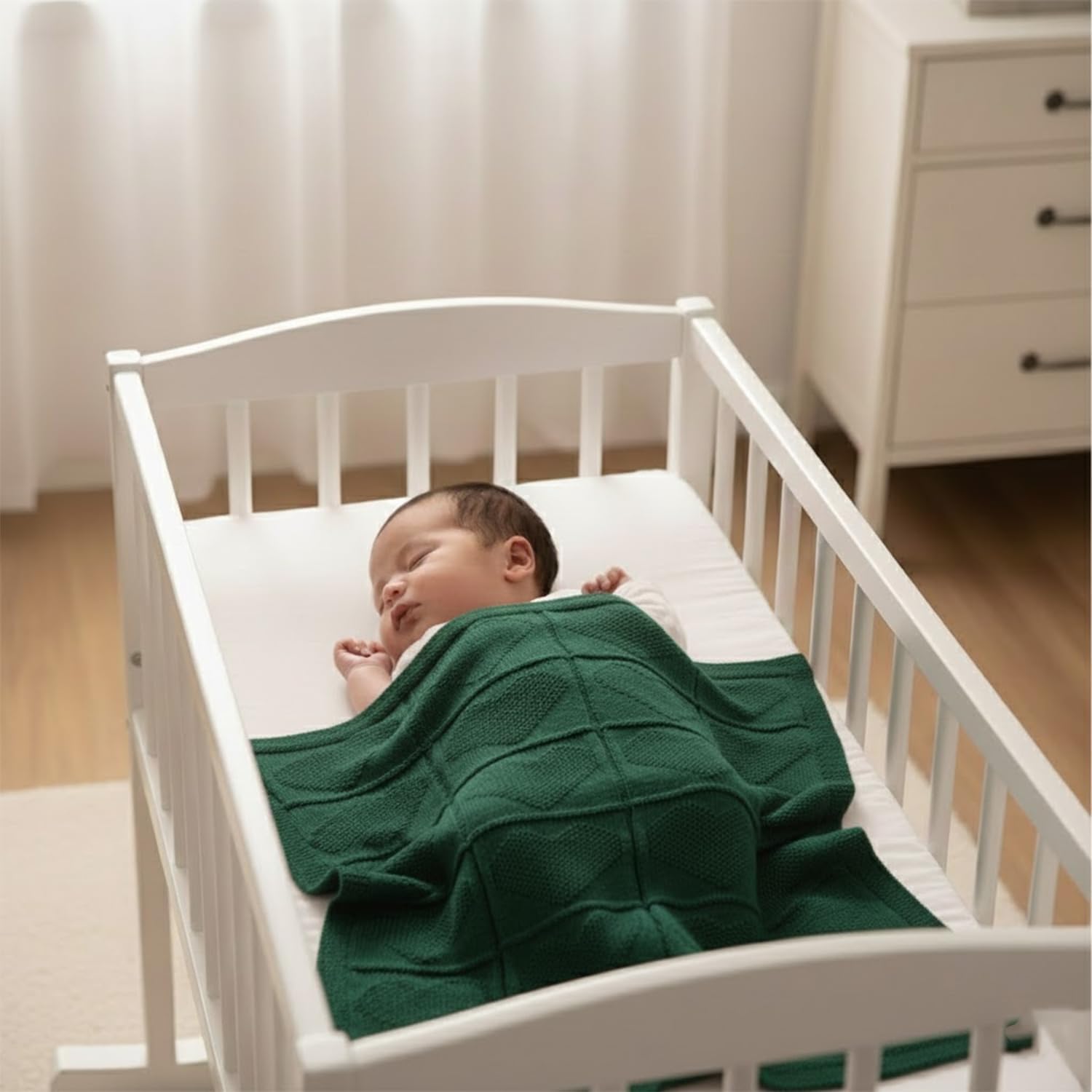 Baby Knit Cotton Blanket Green Heart Texture Soft Cotton Nursery Crib Throw for Baby Shower Birthday Size 30x40