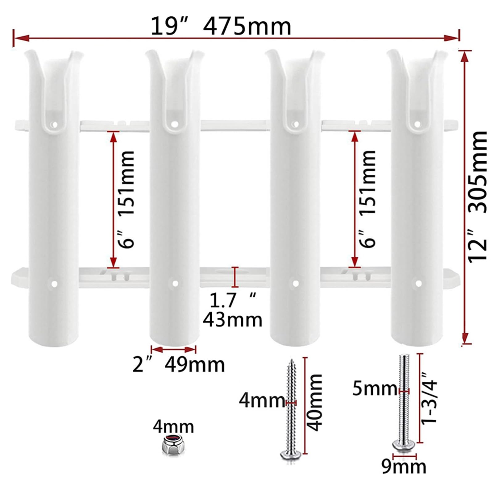 Supporto Portacanne Verticale 4 Tubi per Barche Garage | Staffa per portacanne, plastica resistente per PC, accesso rapido, supporto stabile, installazione facile, per barca,