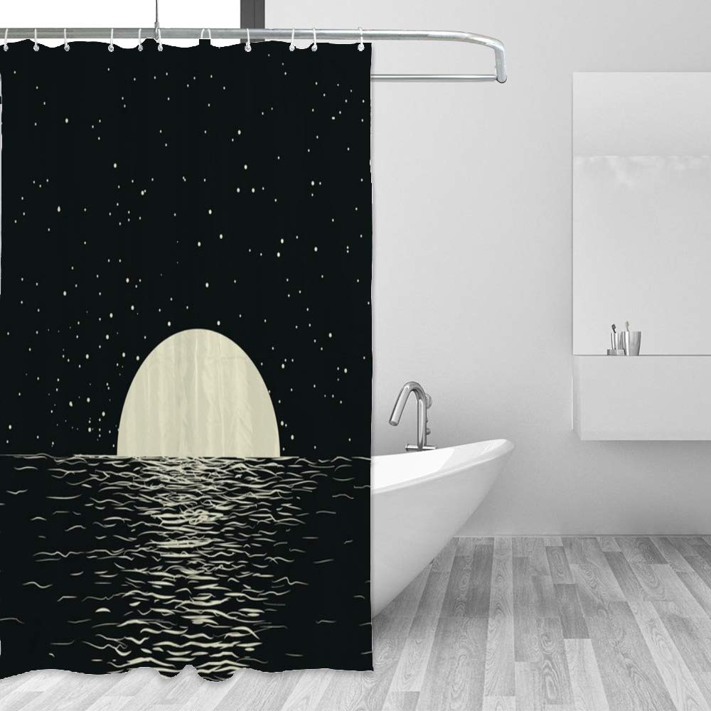 Rideau de douche en tissu haut de gamme décor pleine lune nuit
