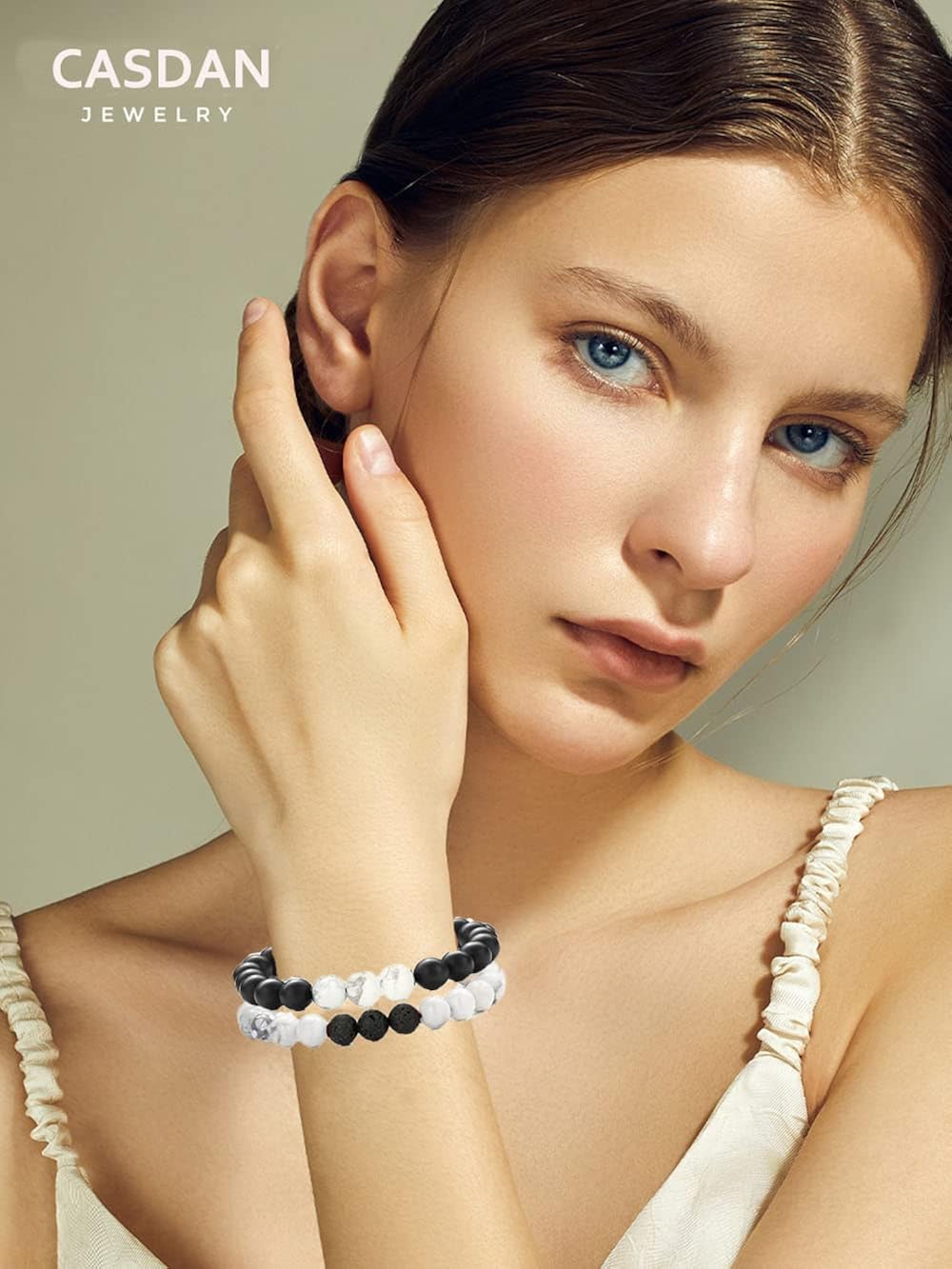 Miniatura 2 de CASDAN 12 pulseras de cuentas para mujeres y hombres de 0.315in de ojo de tigre, pulsera ajustable de piedra de lava, aceite esencial, ansiedad,