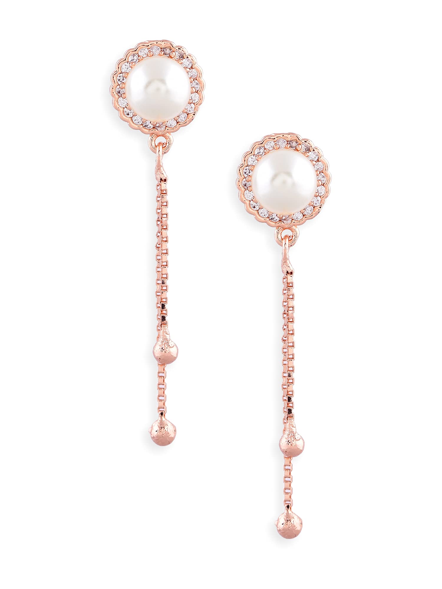 Zaveri Pearls Rose Gold Contemporary Chain Fringe Cubic Zirconia Brass Drop Earring For Women-ZPFK10401 (B0B3TMWJ8S) Amazon Price History, Amazon Price Tracker