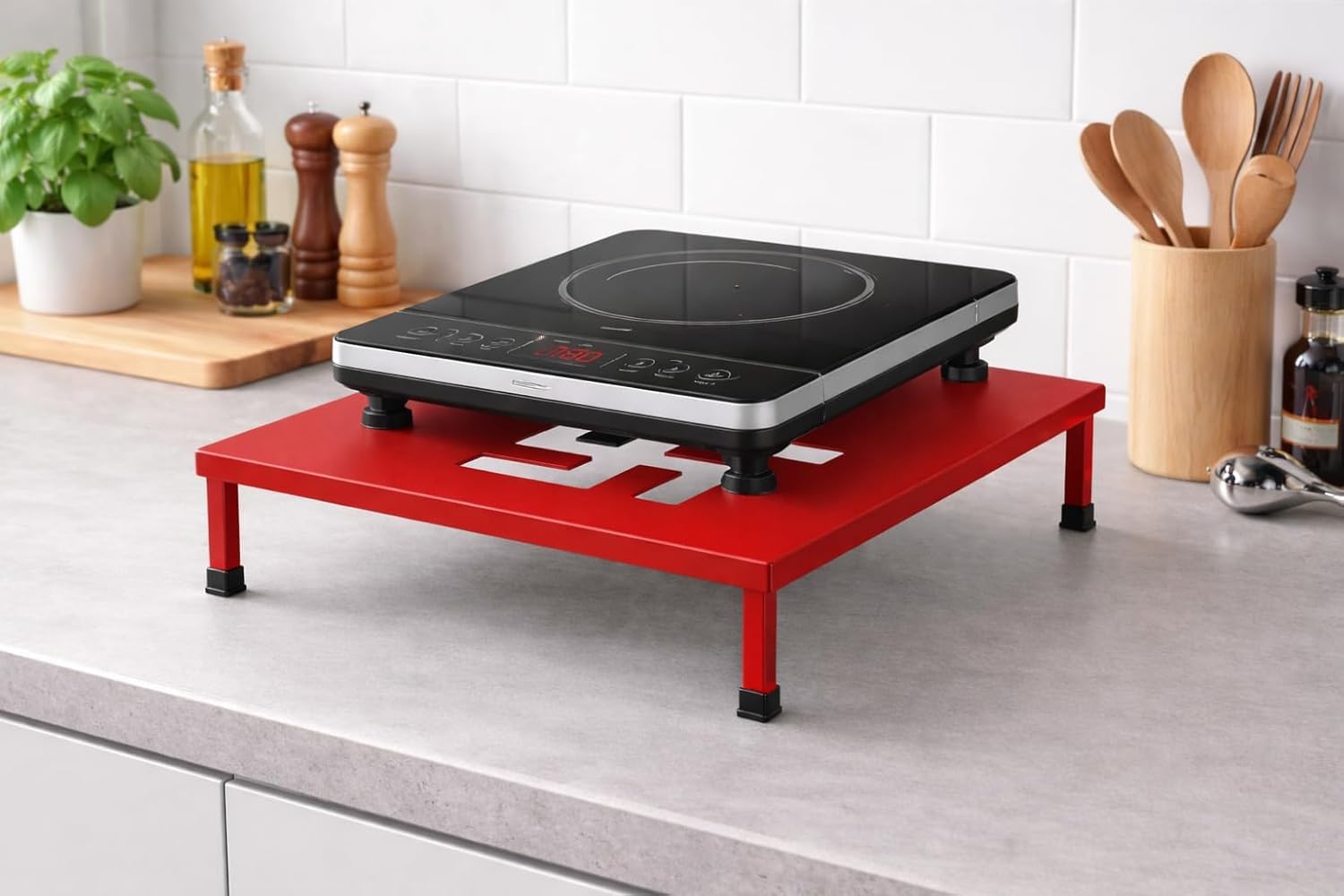 Heavy duty kitchen Top Induction Cooker Stand/Kitchen counter top induction storage stand (40 L x 35 W x14 H CM's,) (Red 18603)-image-31