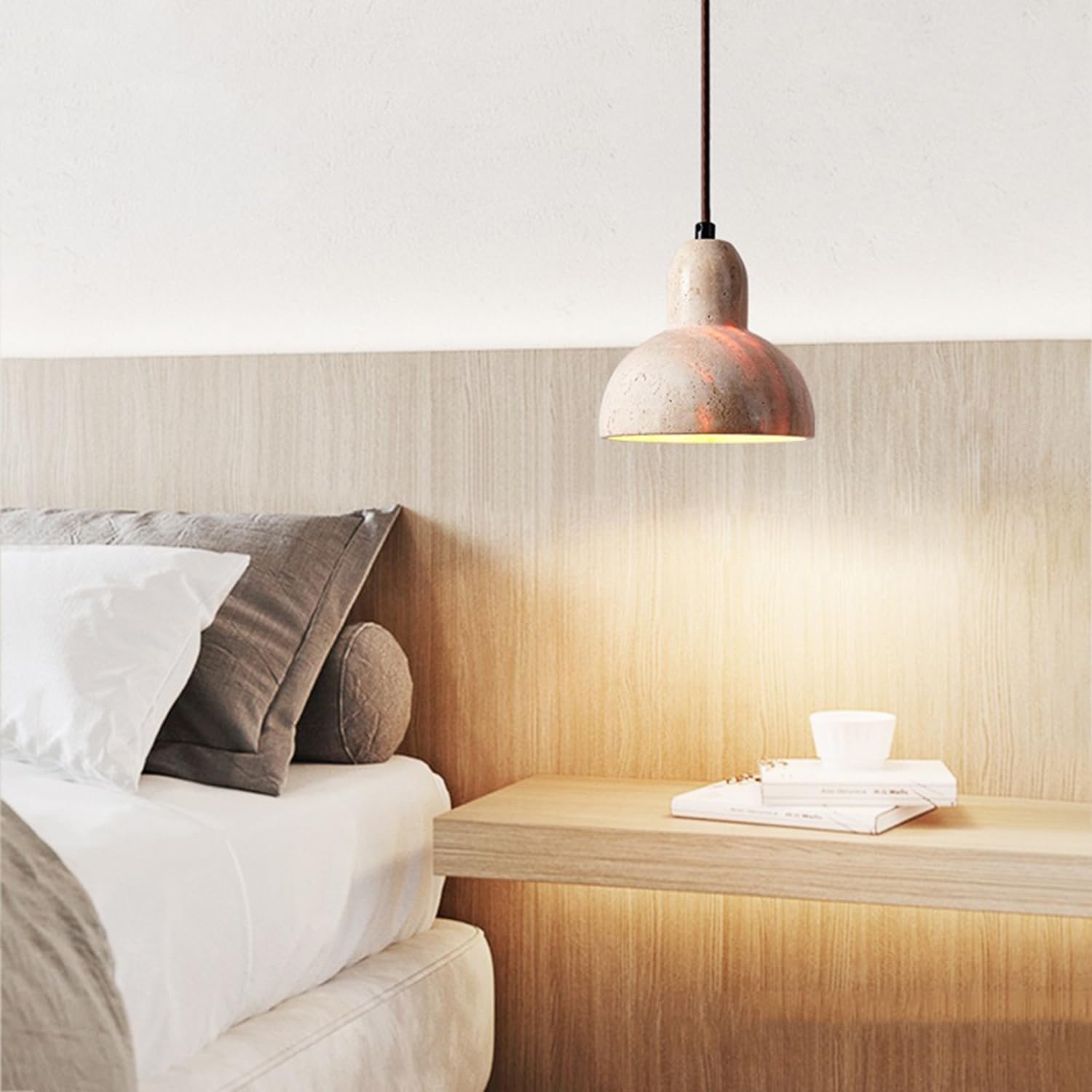 Lampadario semicircolare con luci sospese in travertino in stile cinese
