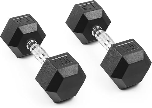 LIONSCOOL - Mancuernas hexagonales de goma con mango de metal para entrenamiento de fuerza y resistencia, desarrollo de musculatura y entrenamiento