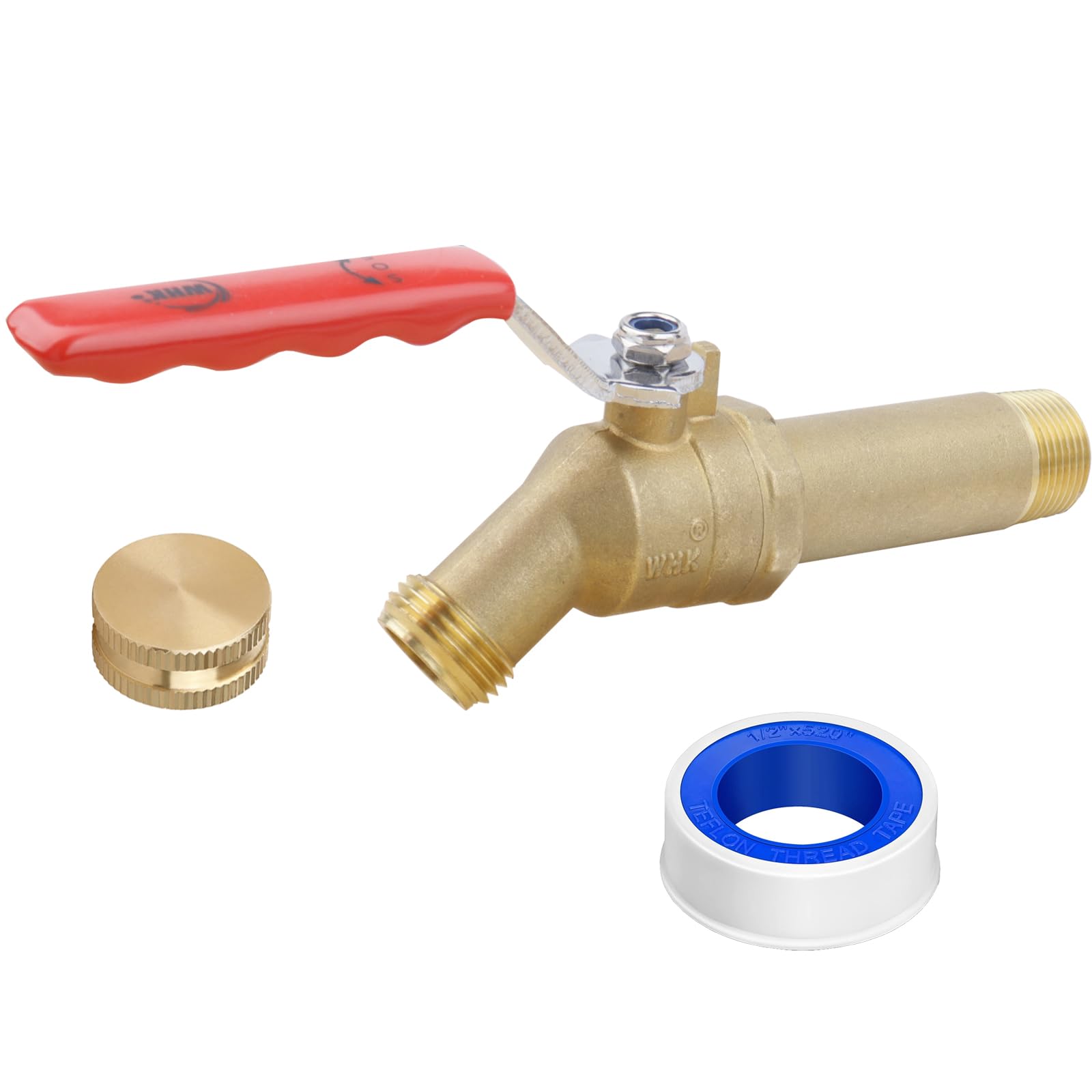 WHKWater Heater Drain Valve 3/4"MIP X 3/4" Male GHT Connection to drain or Flush Hot Water Heater Faster and Easy(Brass,3 Inch Shank with Long Handle)