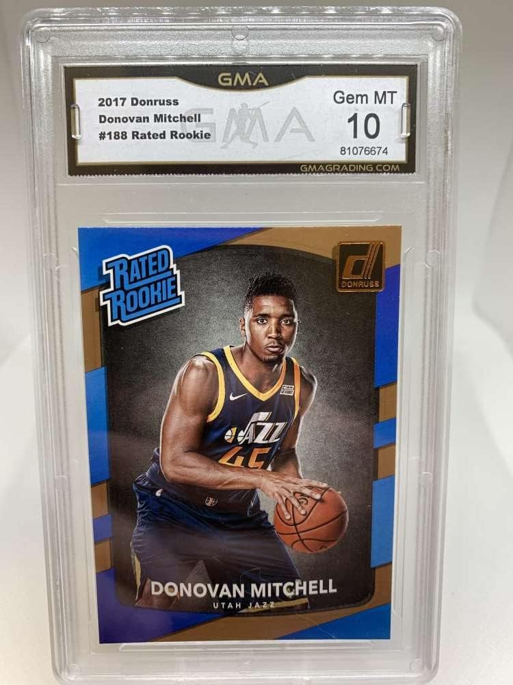 GMA Gem Mint 10 Certificate #81076674 2017-18 Donruss Rated Rookies #188 Donovan Mitchell Utah Jazz Professionally Graded Basketball Card