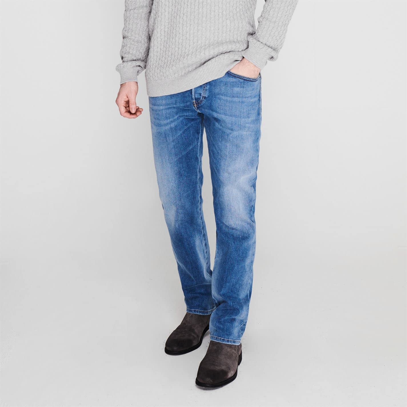 Diesel Jeans da uomo Mihtry, vestibilità dritta, design a cinque tasche, lavato stonewash 34W / 34L