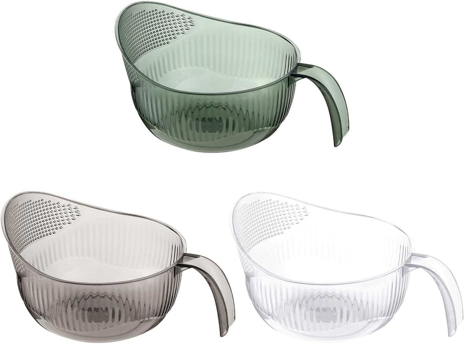 Rice Washing Bowl with Handle, PET Rice Washer and Strainer Bowl, Kitchen Colander for Rice, Vegetables, Fruits, Beans and Pasta, Transparent Drain Basket