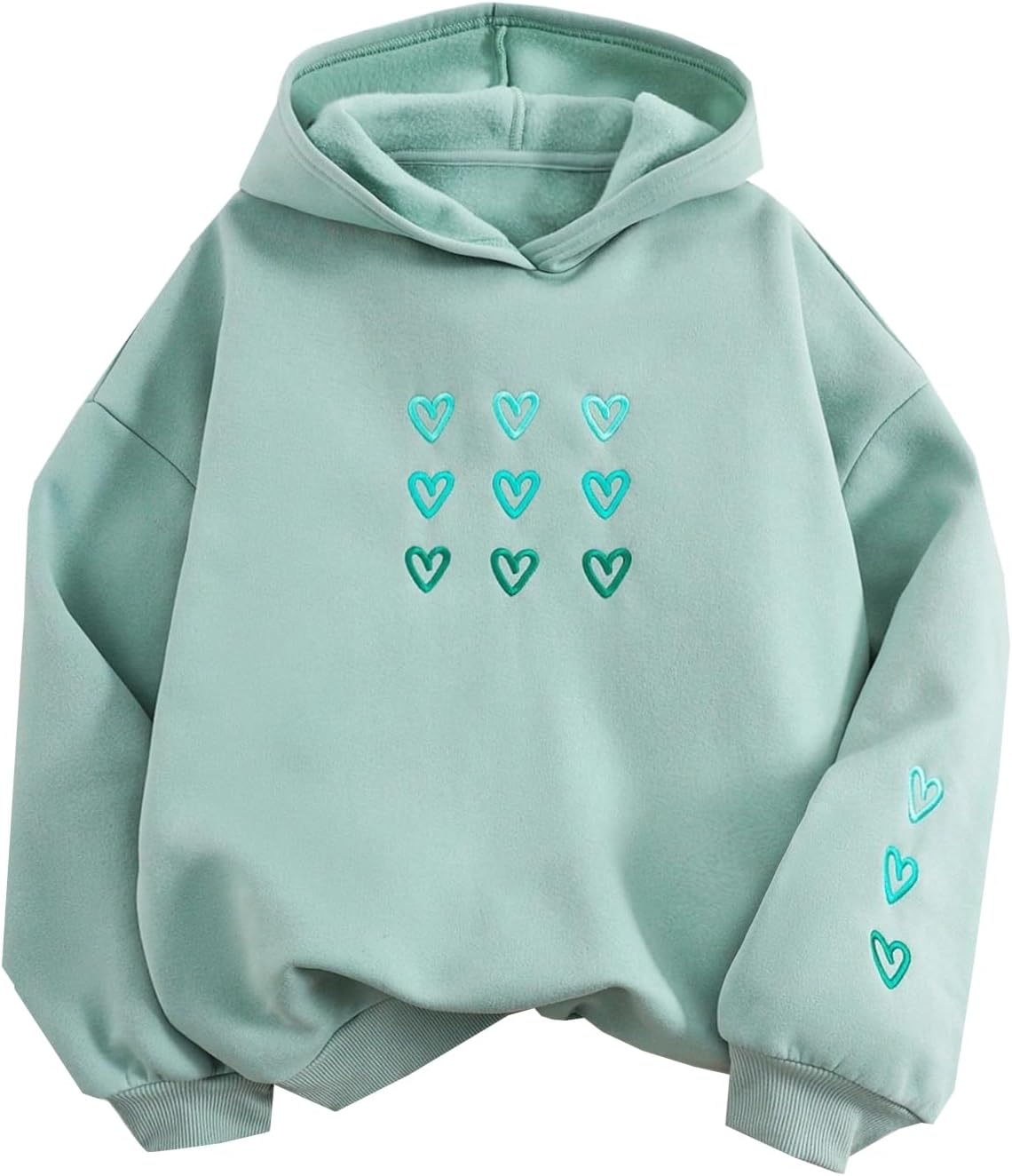 SHENHE Girl's Sweatshirt Hoodie Heart Print Embroidered Crewneck Long Sleeve Fleece Teen Hoodies Cute Clothes
