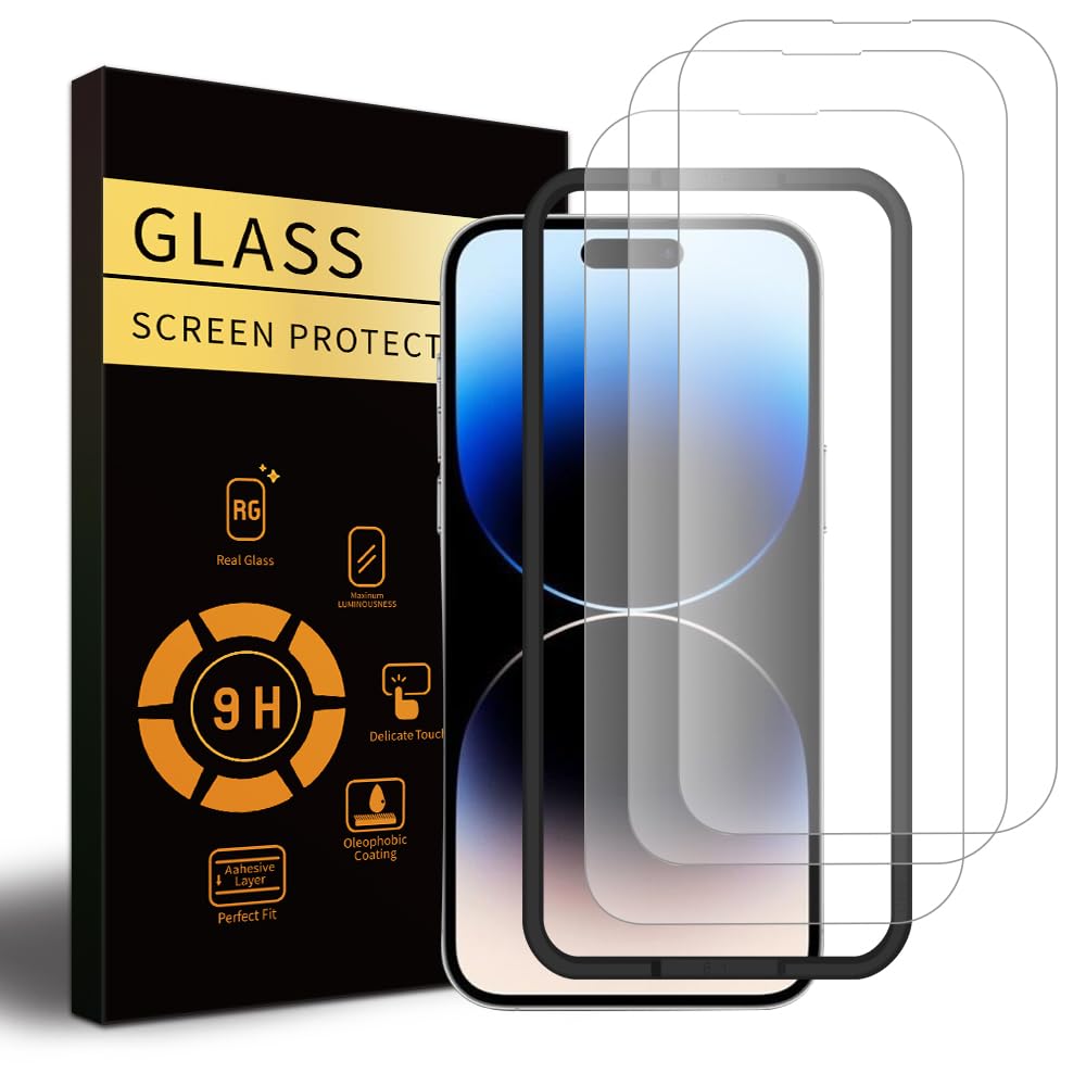 3 Pcs Screen Protector with a Frame Installation Aid, 0.33Mm 2.5D Mobile Phone 9H Tempered Glass Suitable for Iphone, Anti-Scratch, Bubble Free