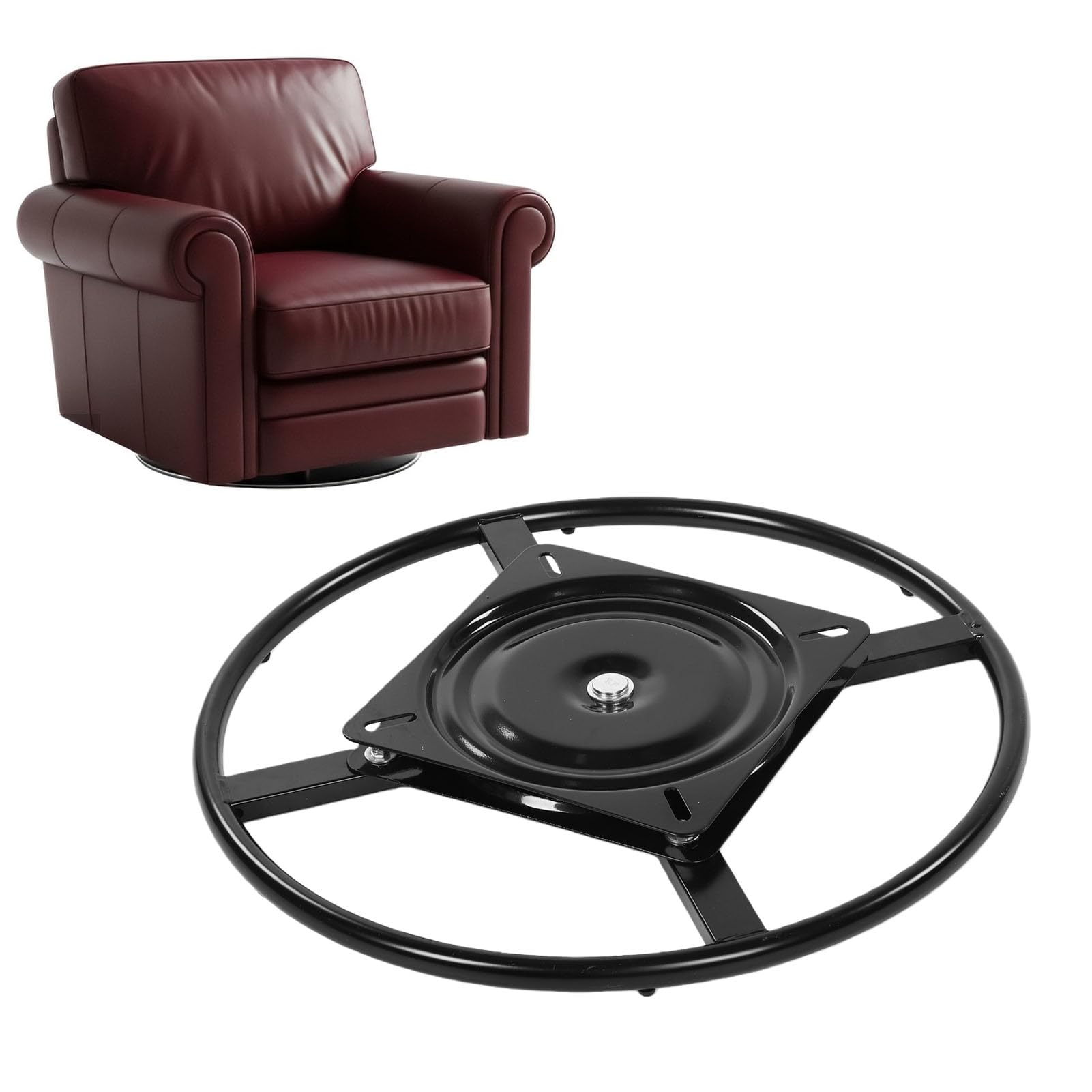 Asixxsix Base del Anillo de la Silla reclinable de 50cm, Mecanismo Giratorio de 360° con Placa Cuadrada de 24,5 cm, para Las Partes Inferiores de los Muebles de la Silla del sofá