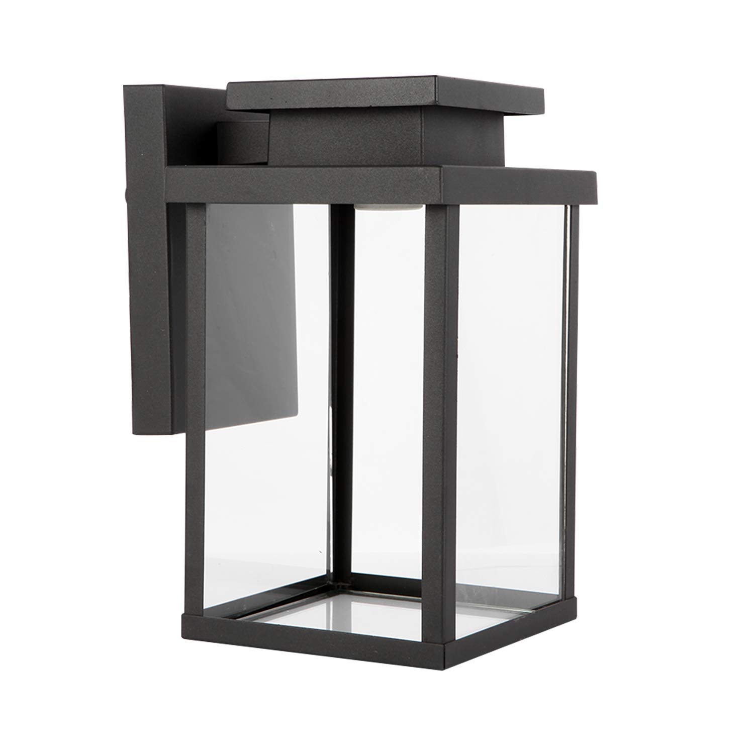 Moon Bay Outdoor Wall Down Square Pagoda Light, High Volt, E26 Base Socket(excl),Modern Lantern Design, Die-Cast Aluminum Body with Clear Glass Shade, Waterproof for Outdoor,Porch,Doorway, (Black)