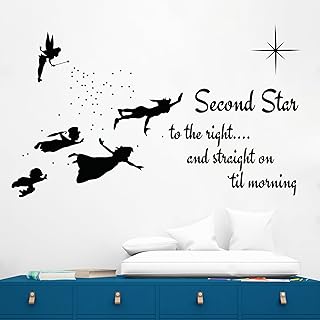 Second Star to The Right and Straight On Til Morning Peter Pan Quote Wall Decor I Tinker Bell Wall Decal for Child Room Decorations I Multiple Size Options (Wide 40