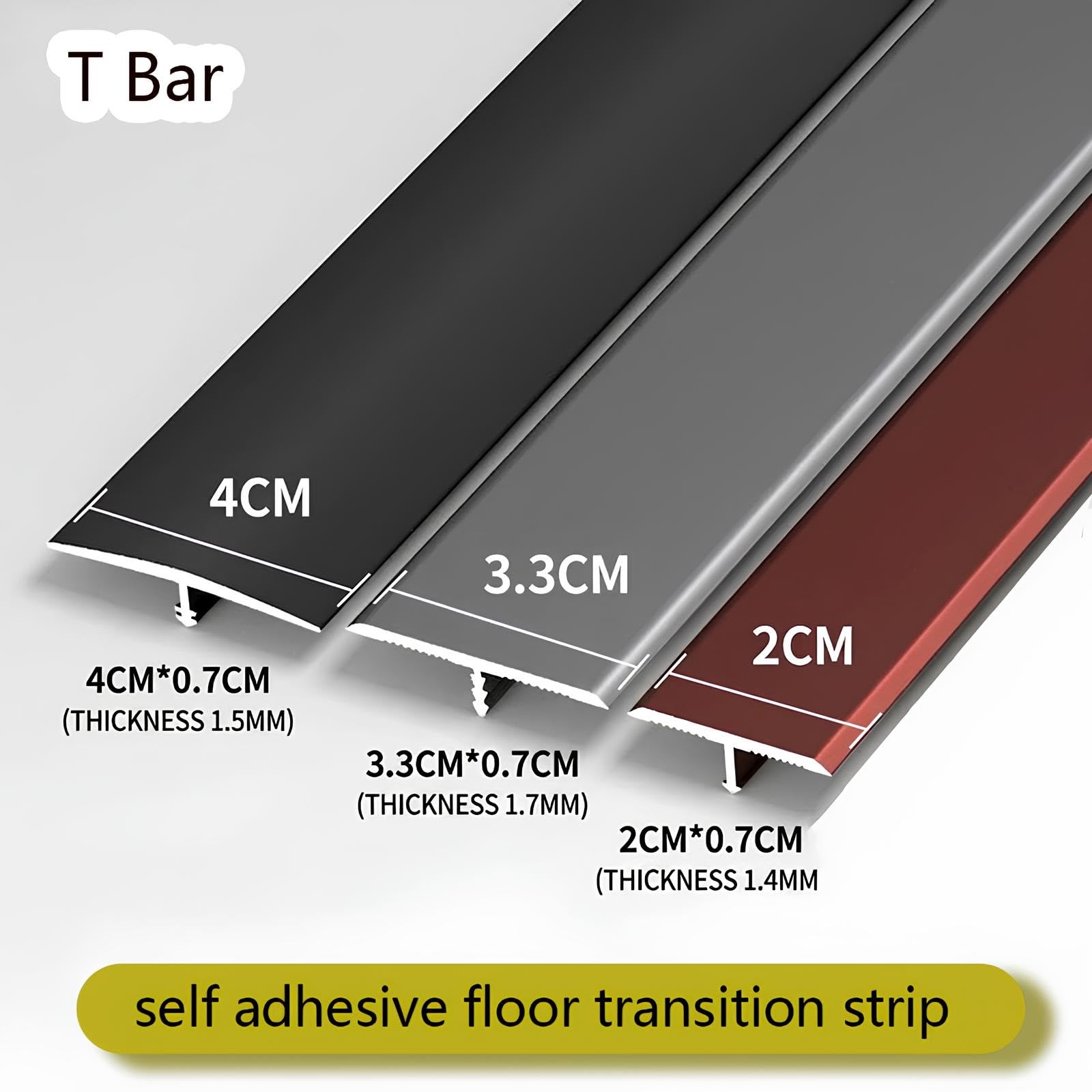 Profilo T in Alluminio, Striscia di Transizione per Pavimento | 80/90/100/140cm Profilo di Adesivo antiscivolo Coprisoglia, per Piastrelle(Gray,3.3cmx115cm)