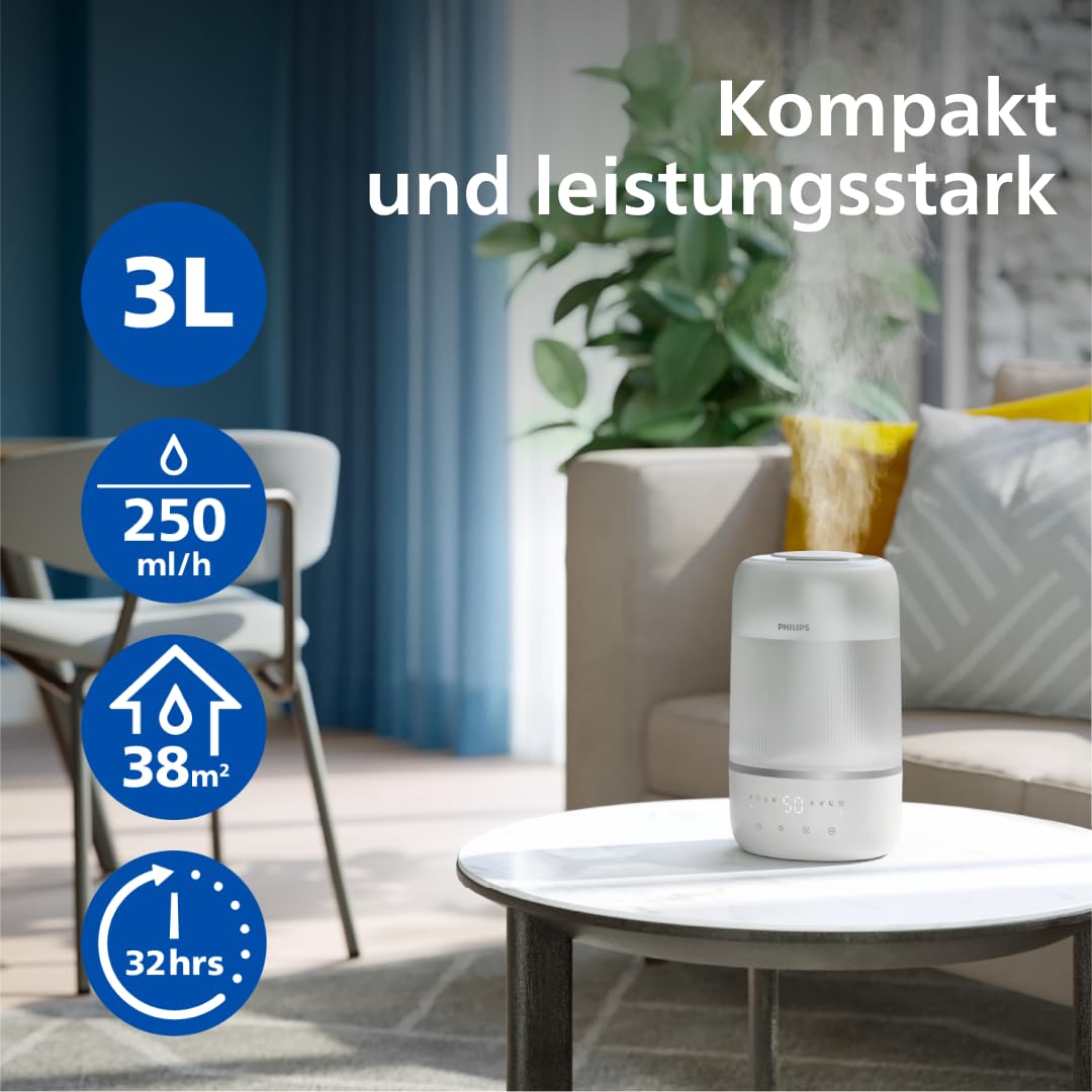 Philips Smart Humidifier HU1509/00, leise, Aromatherapie, Nachtlicht, für Räume bis 38 m²
