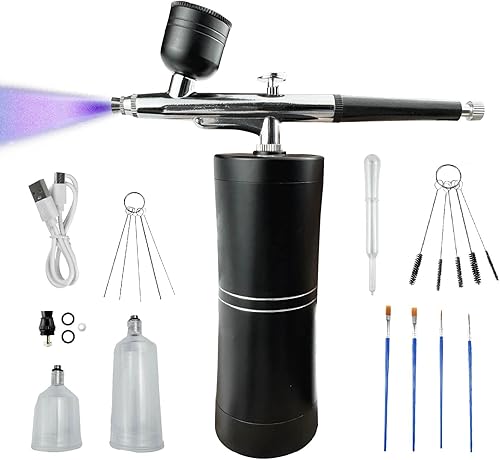Kit de cepillo de aire inalámbrico, recargable portátil, con pistola de aerógrafo de mano automática y compresor, pistola rociadora de doble acción