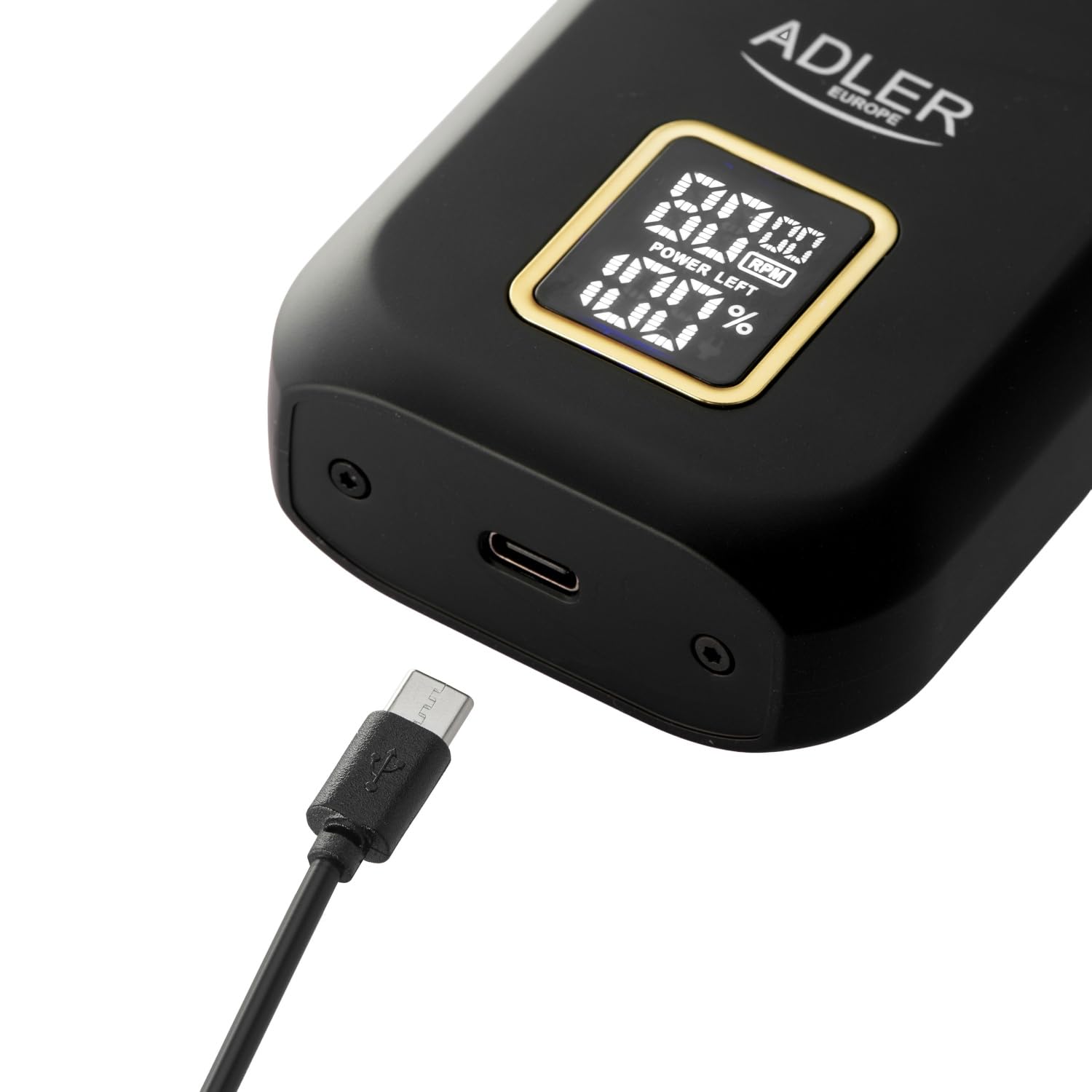 ADLER EUROPE AD 2947 profesjonalna golarka foliowa z podwójną głowicą golącą, folia tytanowa, 3 prędkości 7500-8500 obr./min, wyświetlacz LCD, USB-C, akumulator litowo-jonowy 1400 mAh