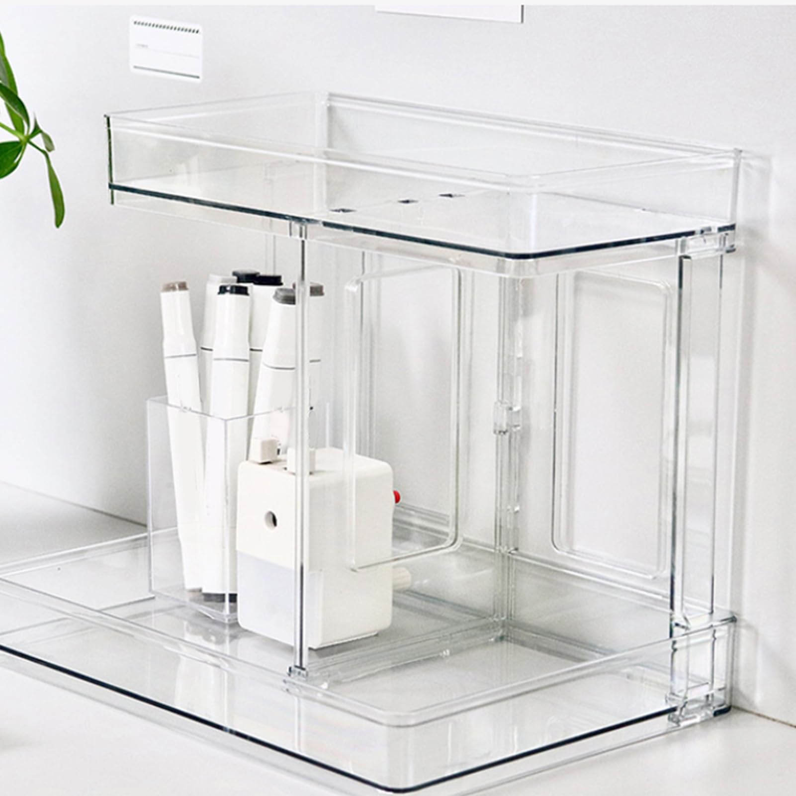 Kuuleyn Makeup Organizer Bathroom Organizers Double Layers Desktop Storage Rack Modern Style Makeup Shelf Organizer for Vanity Bathroom Office (Clear White)