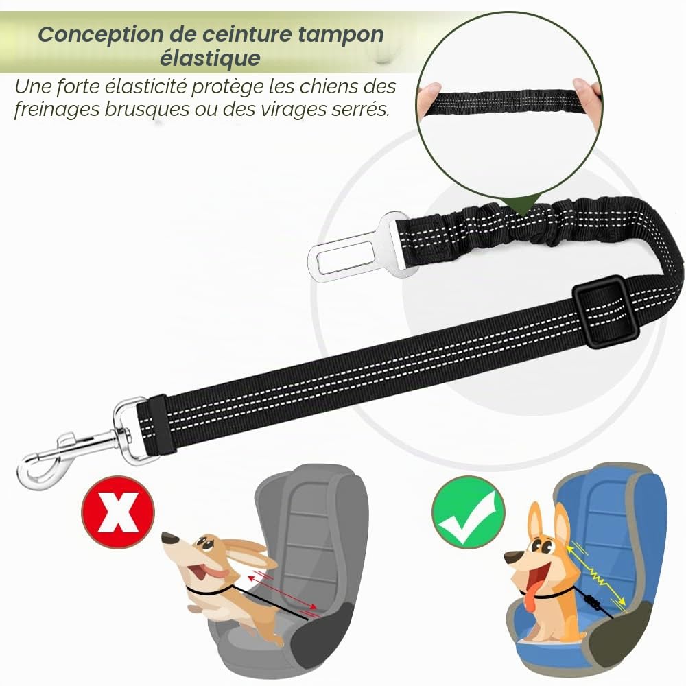 SlowTon Ensemble de Harnais et Laisse de sécurité de Voiture, Multifonction Tissu Réglable Respirant Gilet Ordinaire Harnais avec Ceinture De Sécurité en Voiture Route Voyage Promenade