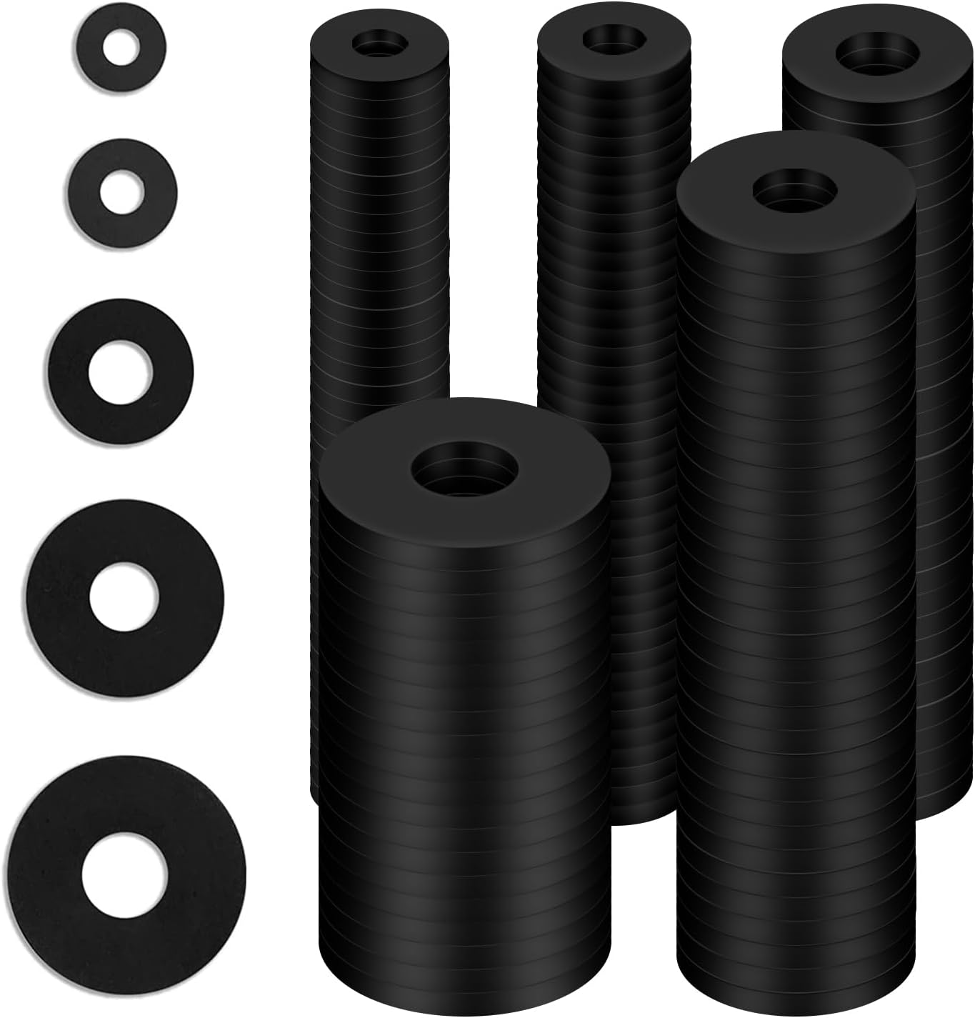 Flat Rubber Washers Assortment Kit, 10/12/16/20/25mm Heavy Duty Rubber Washers, 5 Sizes Black Flat Rubber Washers for Shower Head Garden Faucet Plumbing Washers Repair (220)