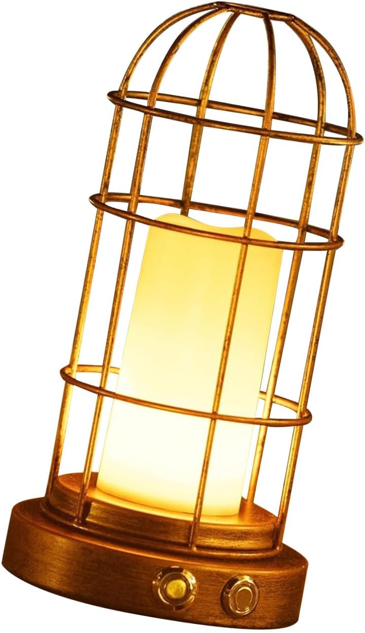 (1 Piece) Vintage Cage Desk Lamp LED Touch Dimming Soft Light for Home Reading Indoor Surrounding Lighting