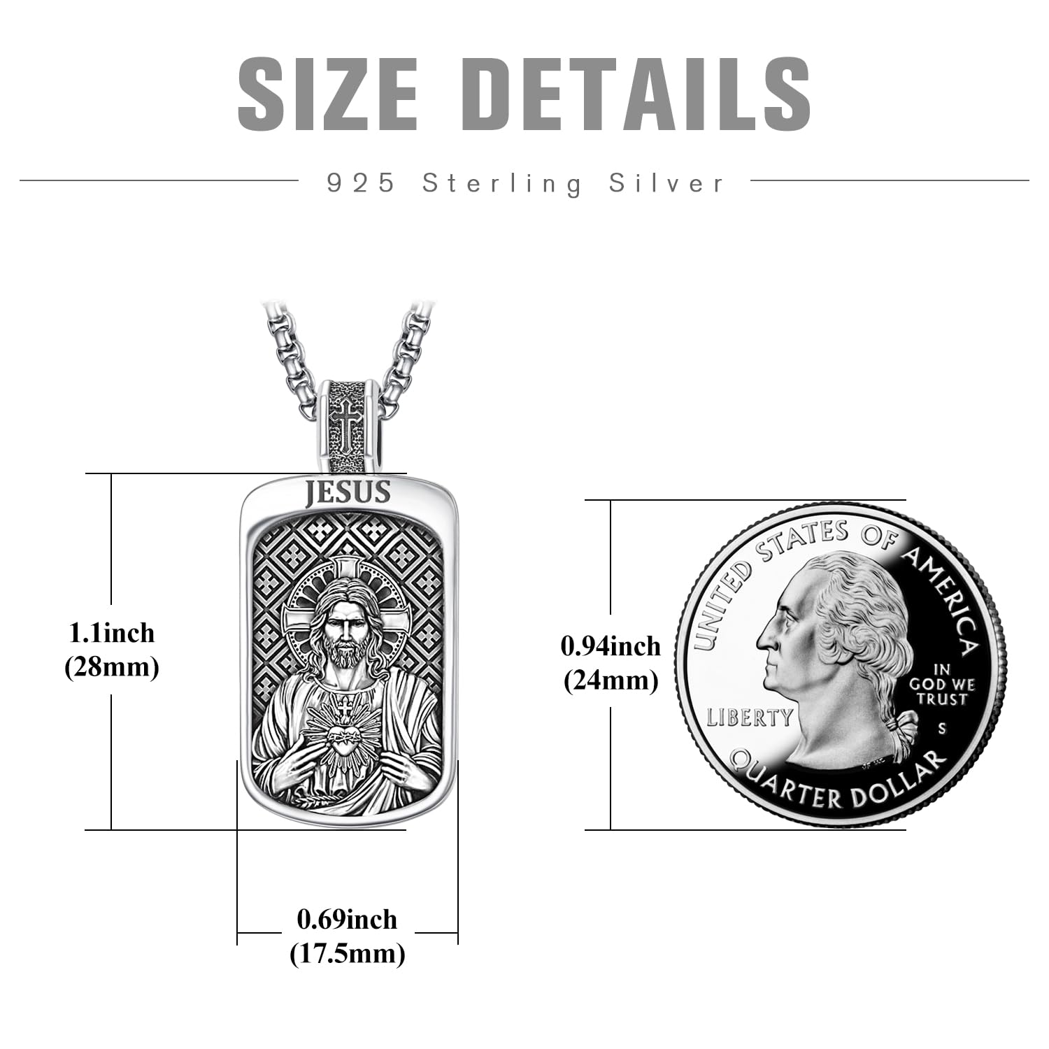 KINGWHYTE St Michael/St Christopher Halskette S925 Sterling Silber Saint Kette Schützen Anhänger Schmuck Graduierung Geschenke für Frauen Männer, Rechteck