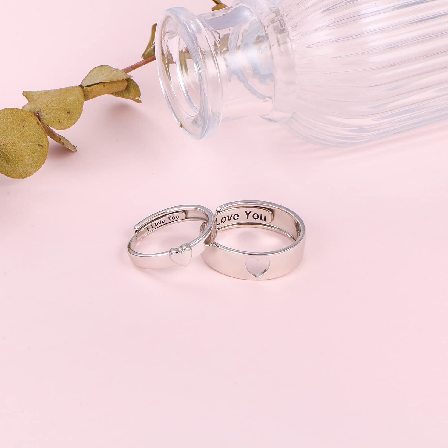 DAOCHONG Paar Ringe Set 925 Sterling Silber Passende Herzringe Versprechensringe für Paare Ich Liebe Dich Verlobungs Ehering Band Verstellbar