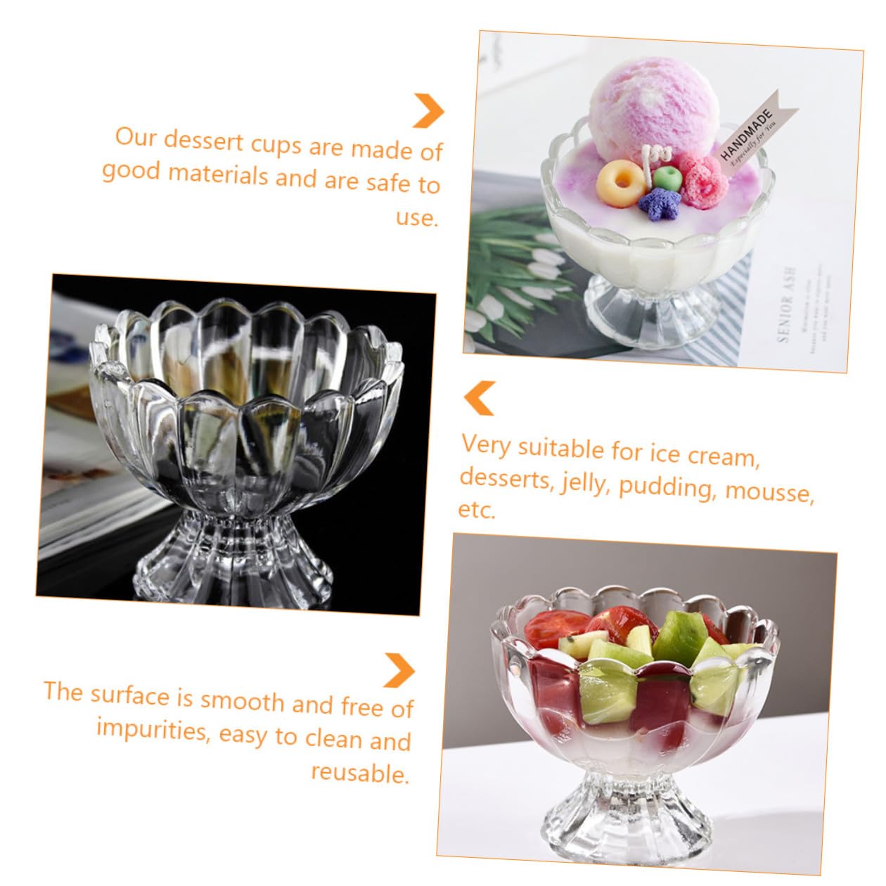6 pezzi Bicchieri Gelato in Vetro Trasparente Coppe Dessert Resistenti Caldo e Freddo per Gelato Pudding e Frutta Design Elegante e Compatto per Casa Bar e Ristoranti