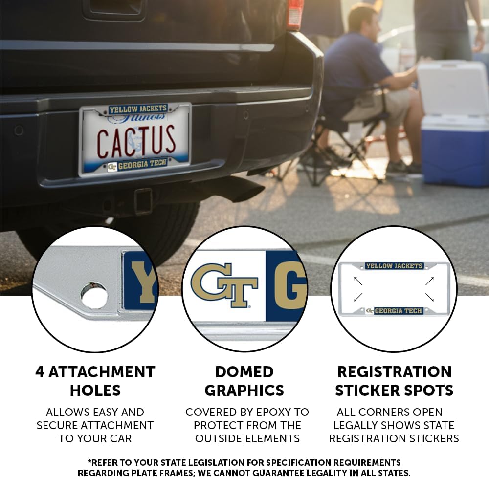 Desert Cactus Georgia Tech Yellow Jackets Car Accessories Metal License Plate Frame and Tag Holder for Front or Rear of Car (Mascot)