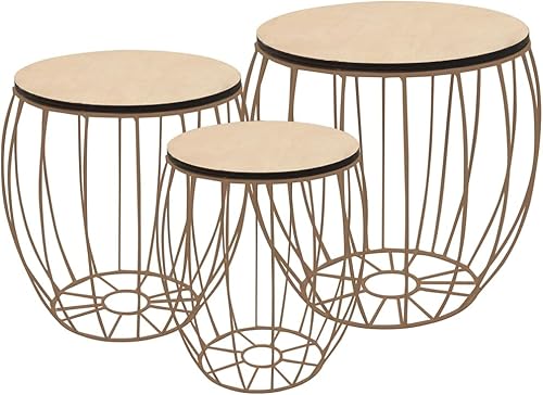 Juego de 3 mesas redondas de café, mesa extraíble y base de metal con cesta de almacenamiento, mesa apilable para sofá, mesa de cóctel, mesa