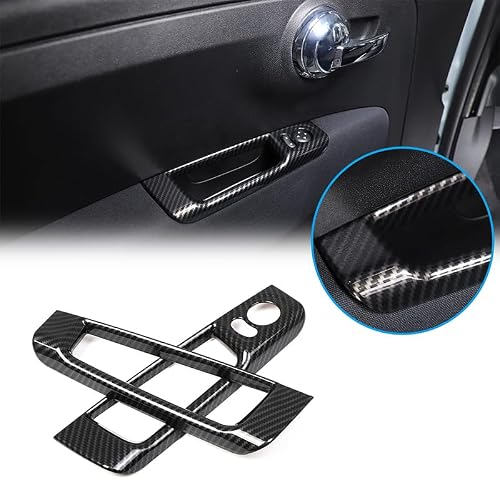 PIUGILH Autotür Innenverkleidung Griffmulde Geeignet für Fiat 500 Abarth 595 2010-2022,Auto Rückspiegel Einstellung Schalter Rahmen Abdeckung für Fiat 500 Zubehör (ABS-Kohlefaser)