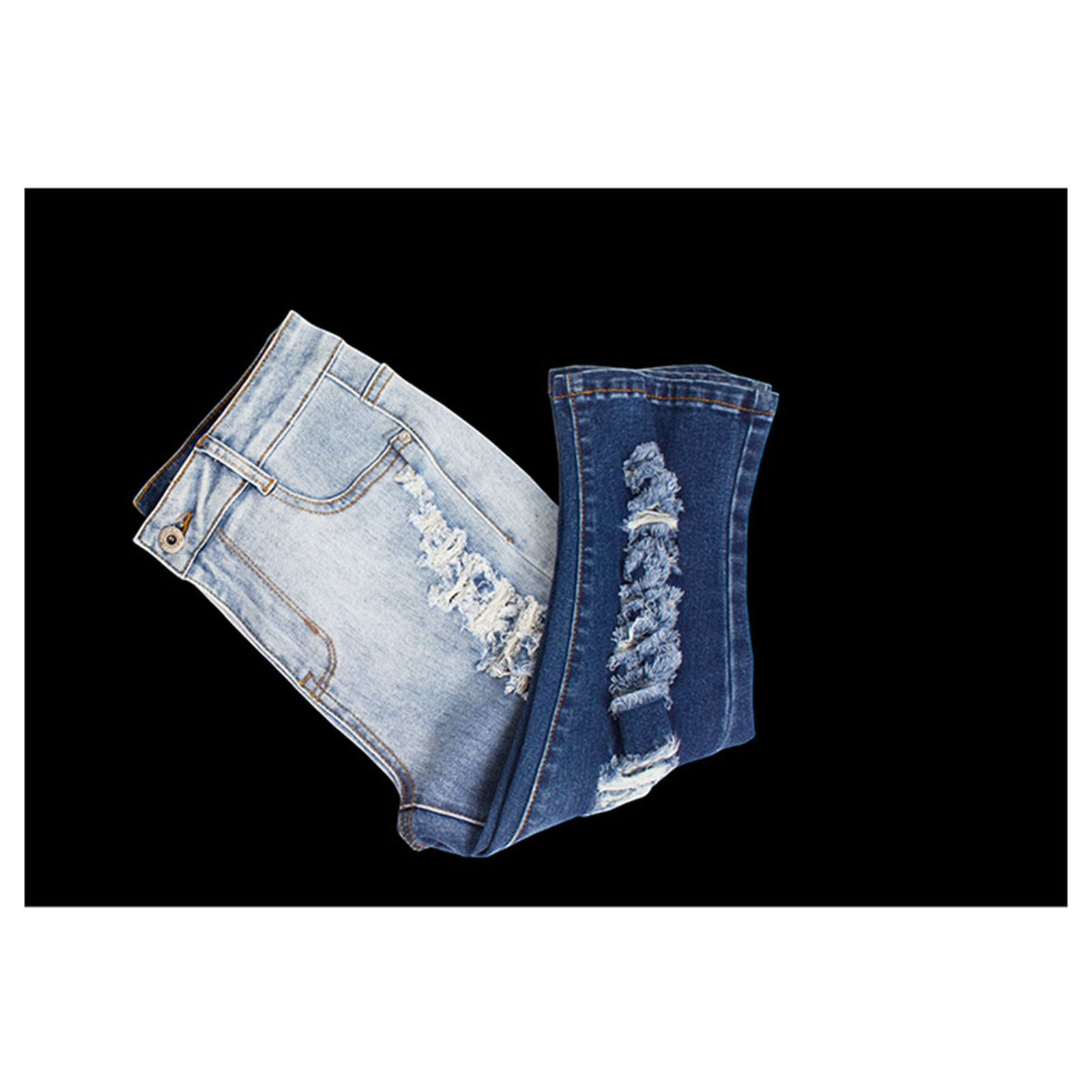 JEKE-DG Women's Ripped Denim Shorts Frayed Skinny Casual Summer Jeans Hole Washed Distressed Short Jeans (XX-Large,Blue)