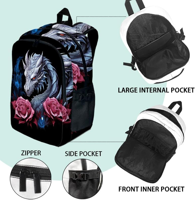Dragon and rose Backpack With Adjustable Straps Multi-Functional Daypack For Laptop, Travel, Hiking & Daily Use image 4