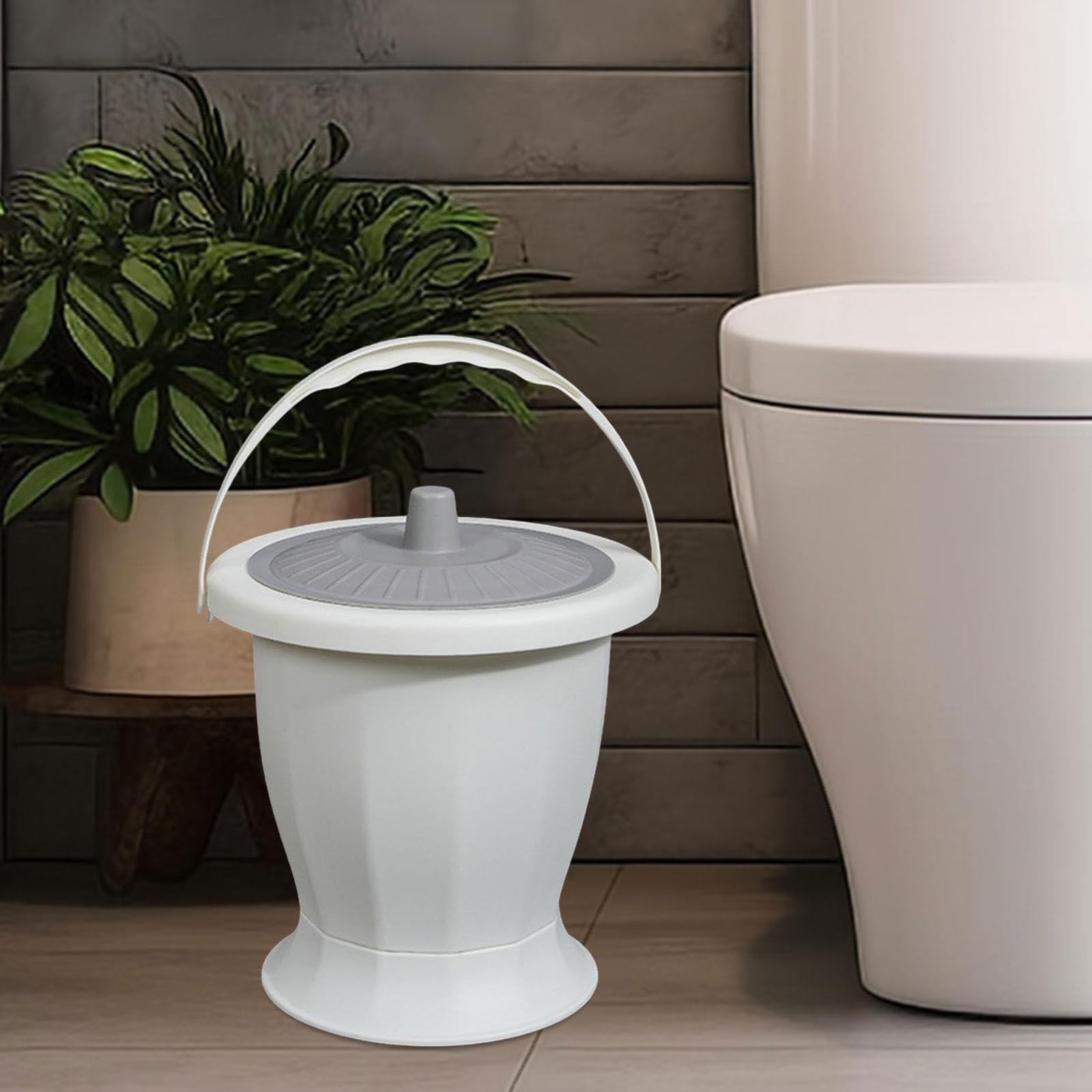 MagiDeal Seau de chambre de crachoir, pichet de nuit d'urinoir avec couvercle, pot de chambre de seau, bouteille d'urinoir de pot pour enfants adultes, Blanc avec anneau